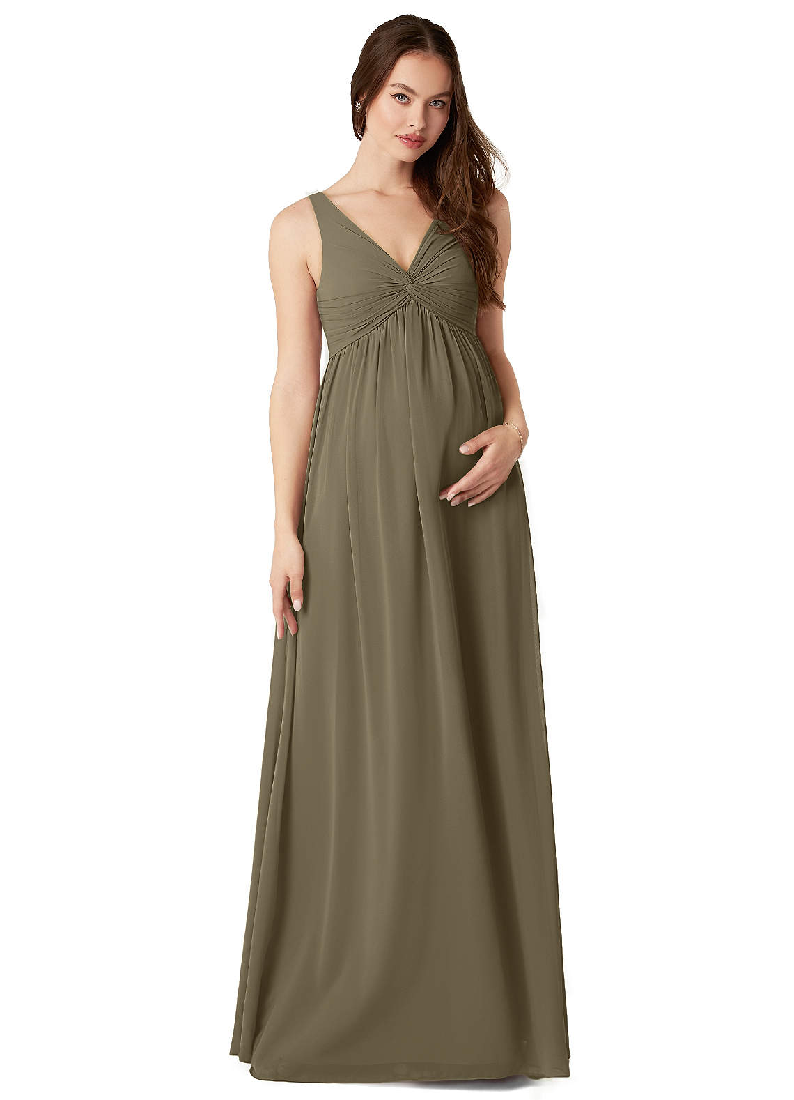 Azazie Yetta Abiti da damigella d'onore premaman Abito A-Line Arricciato con Scollo a V Chiffon Floor-Length image1