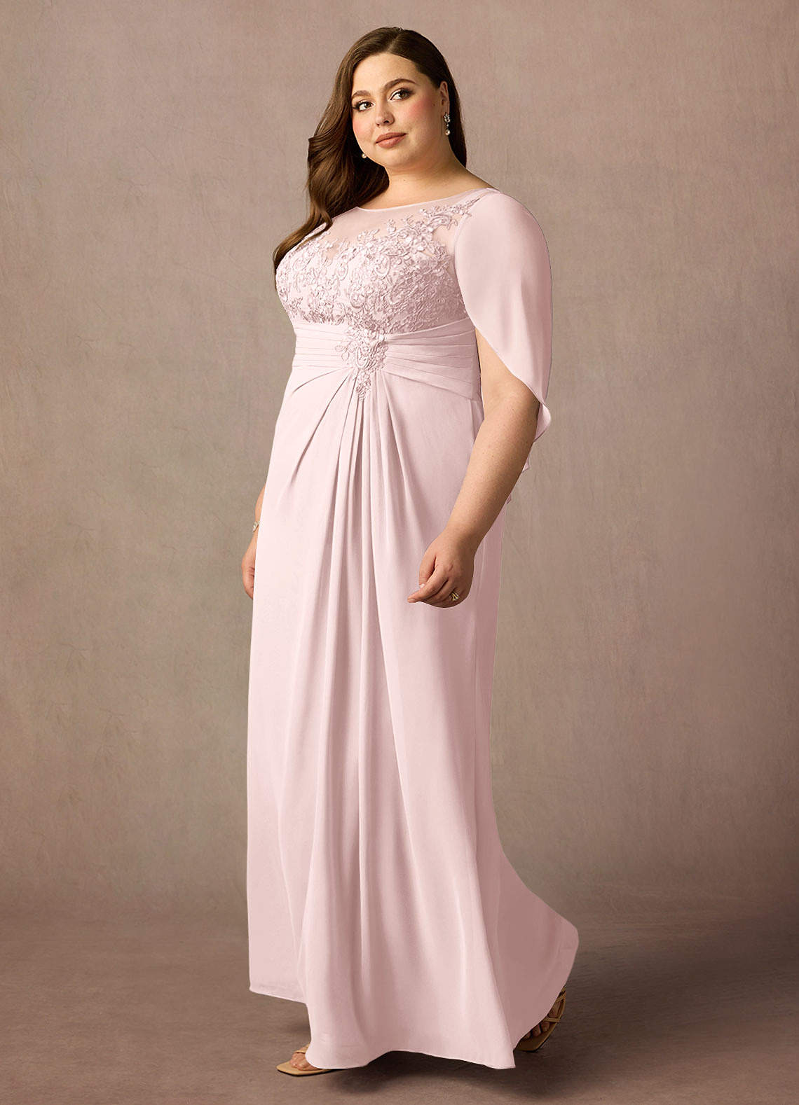 Azazie Hera Mother of the Bride Dresses Blushing Pink A-Line Lace Capelet Chiffon Dress image7
