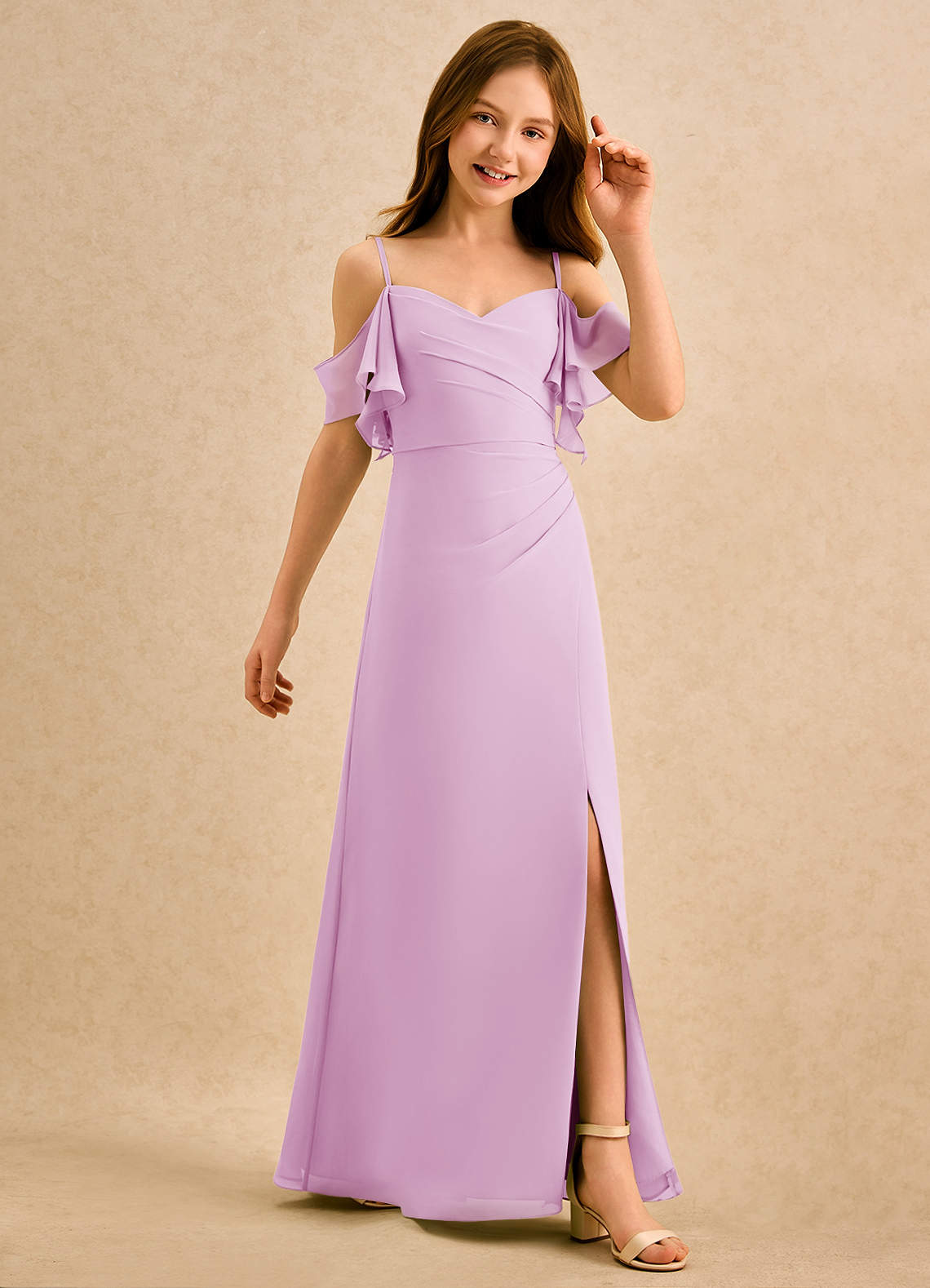Azazie Pippy Girls Formal Sukienki dla dziewczynek sypiących kwiaty Linia A Dekolt w kształcie serca Szyfon Długość podłogi Sukienka image4