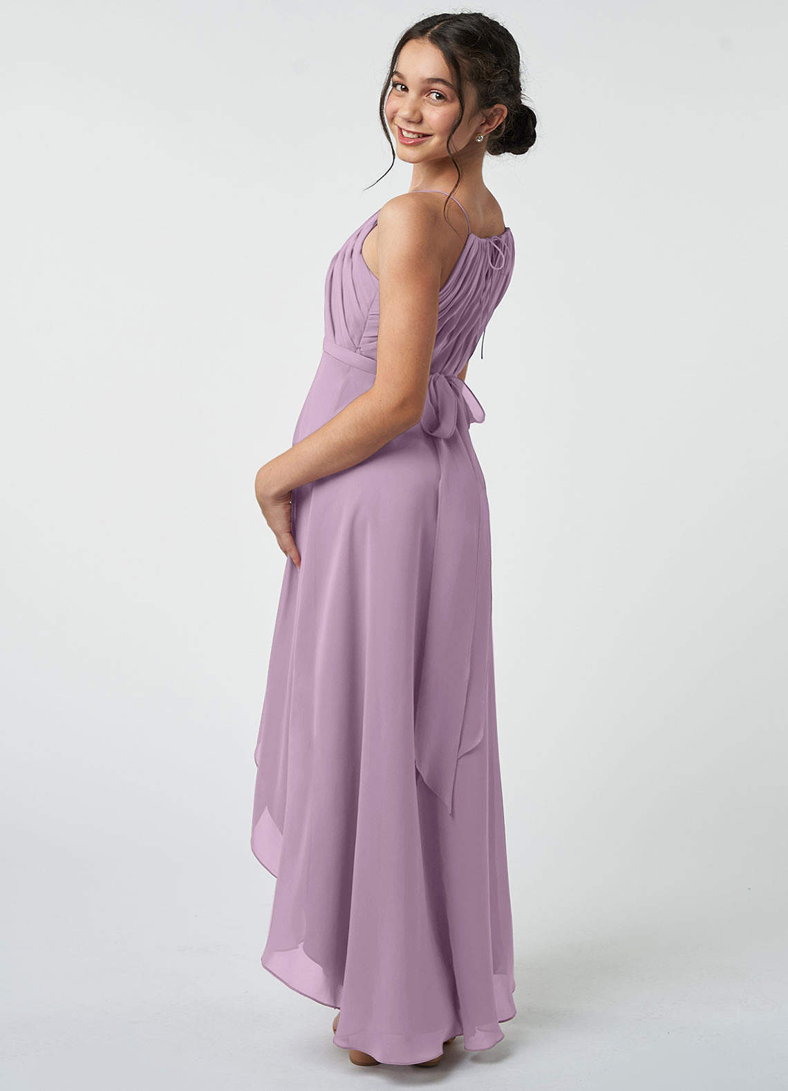 Azazie Oaklynn Junior Wisteria A-Line Pleated Chiffon Dress image4