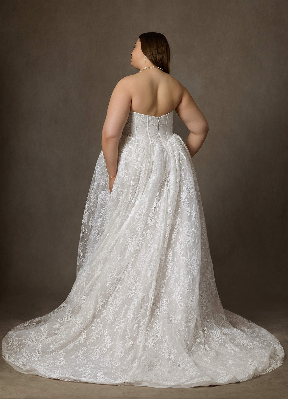 Azazie Demetria Wedding Dresses Diamond White Ball-Gown Strapless Lace Dress image11