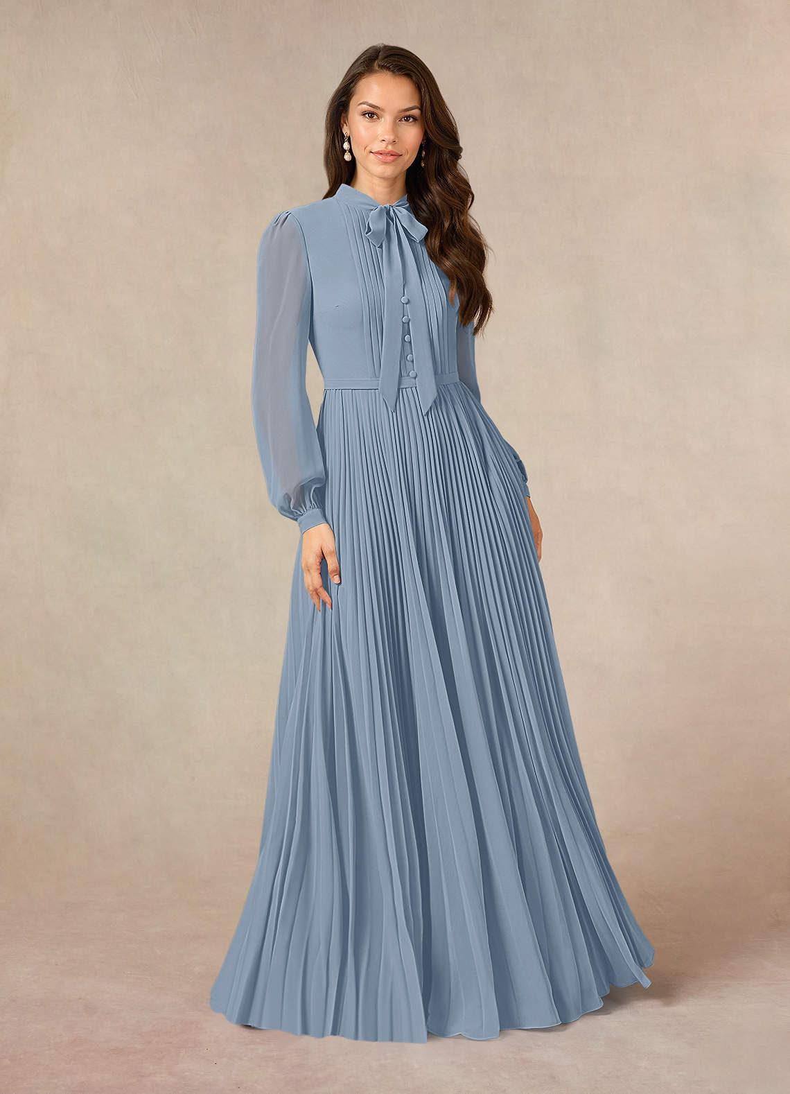 Azazie Adellah Mother of the Bride Dresses Dusty Blue A-Line Pleated Chiffon Dress image1