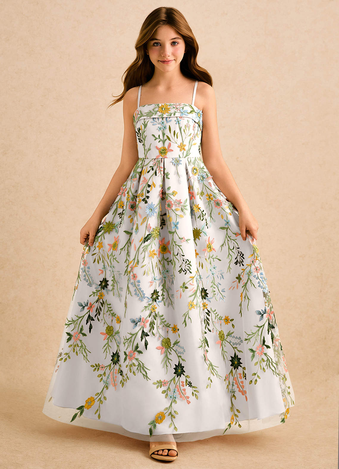 Azazie Lark Girls Formal White A-Line Pleated Lace Dress | Azazie