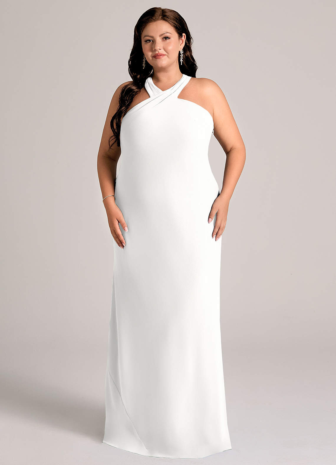 Azazie Doretta Abiti da Damigella Abito Sirena in Chiffon Plissettato Bianco image1