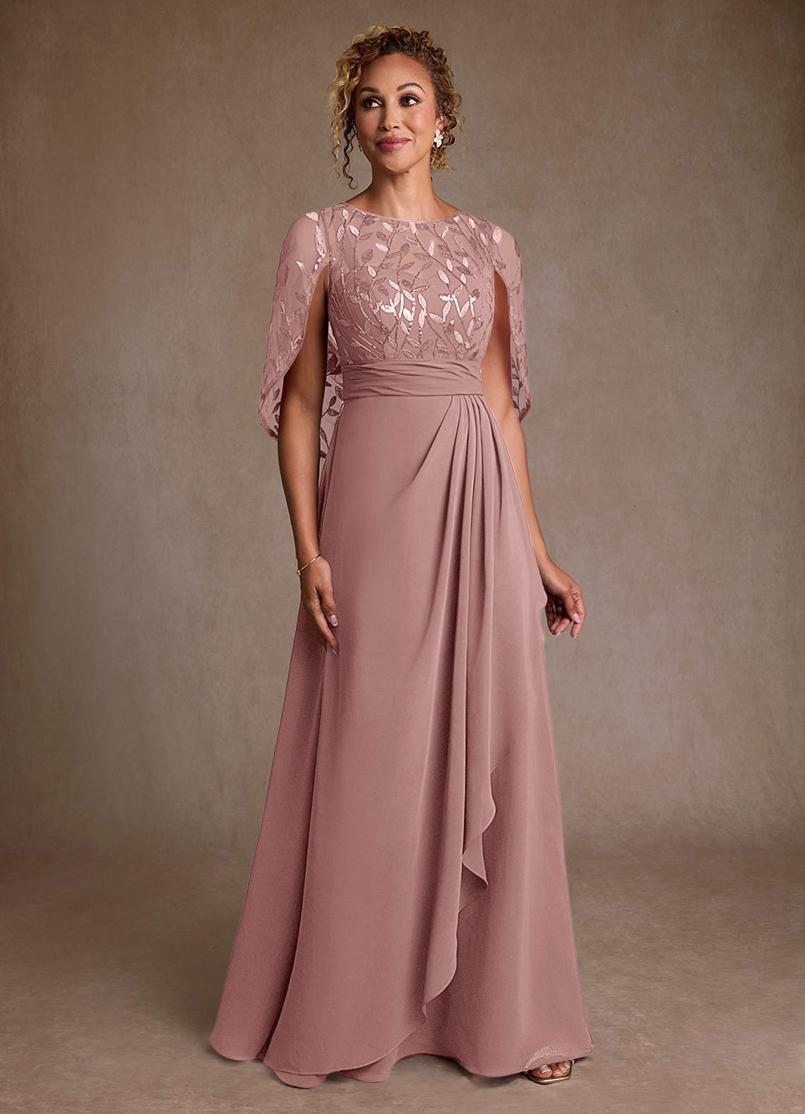 Azazie Beckley vestidos de madre de la novia Vestido de Rosa Polvorienta de Gasa de Corte en A con Encaje image1