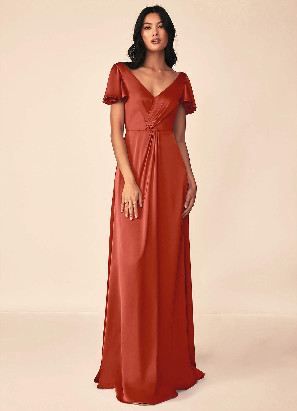 Azazie Soren Brautjungfernkleider A-Linie Plissee Stretch-Satin Kleid Rost image1