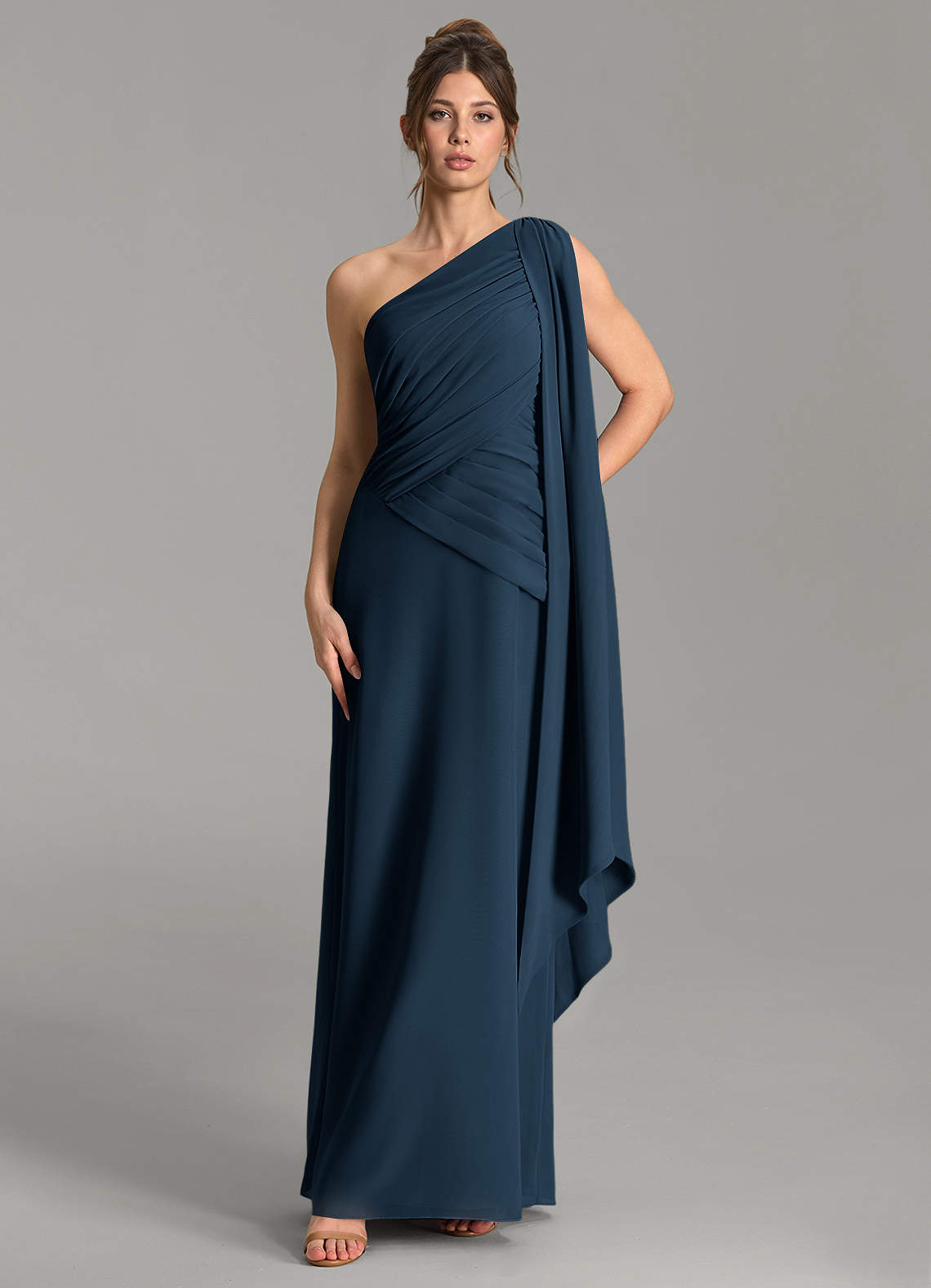 Azazie A-Line One-Shoulder Floor-Length Chiffon Bridesmaid Dresses