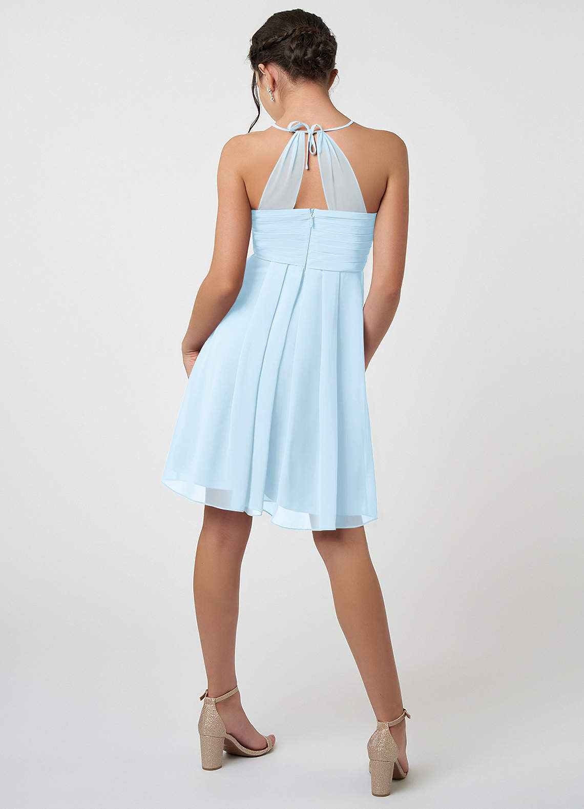 Azazie Ginny Junior Sky Blue A-Line Pleated Chiffon Dress image1