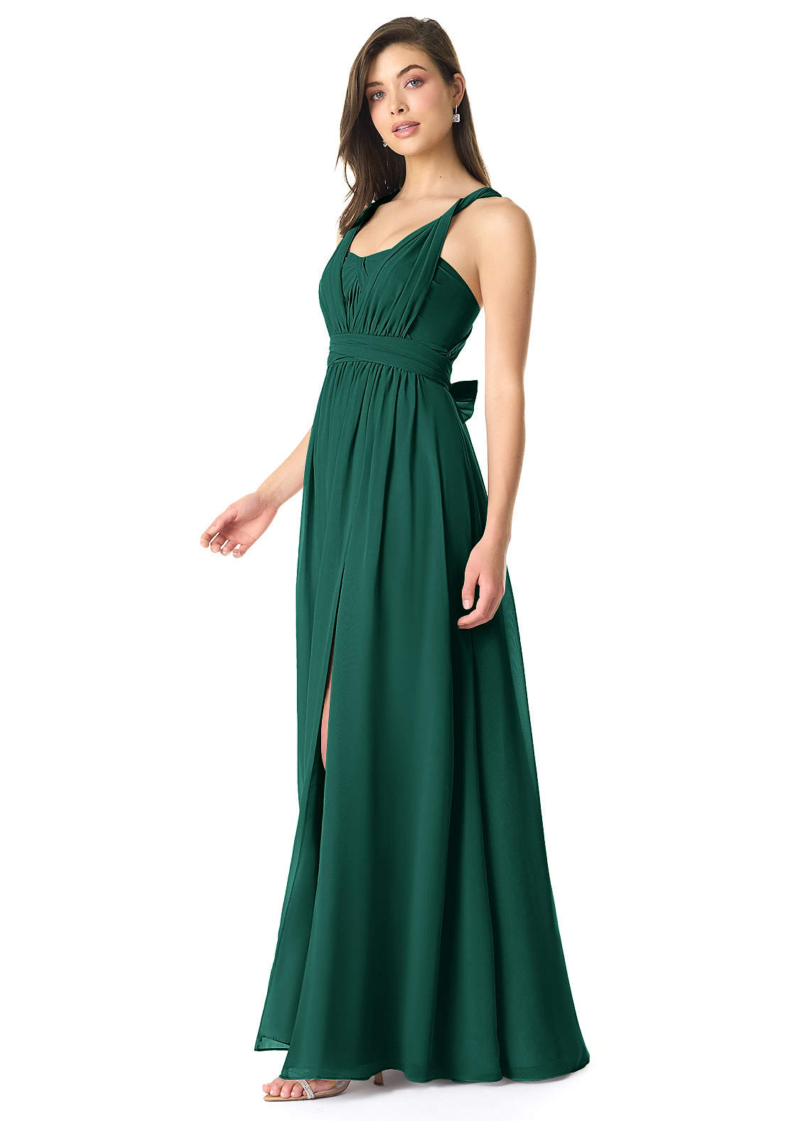 Azazie Olani Brautjungfernkleider Wandelbar A-Linie Schulterfrei Chiffon Kleid Smaragd image1