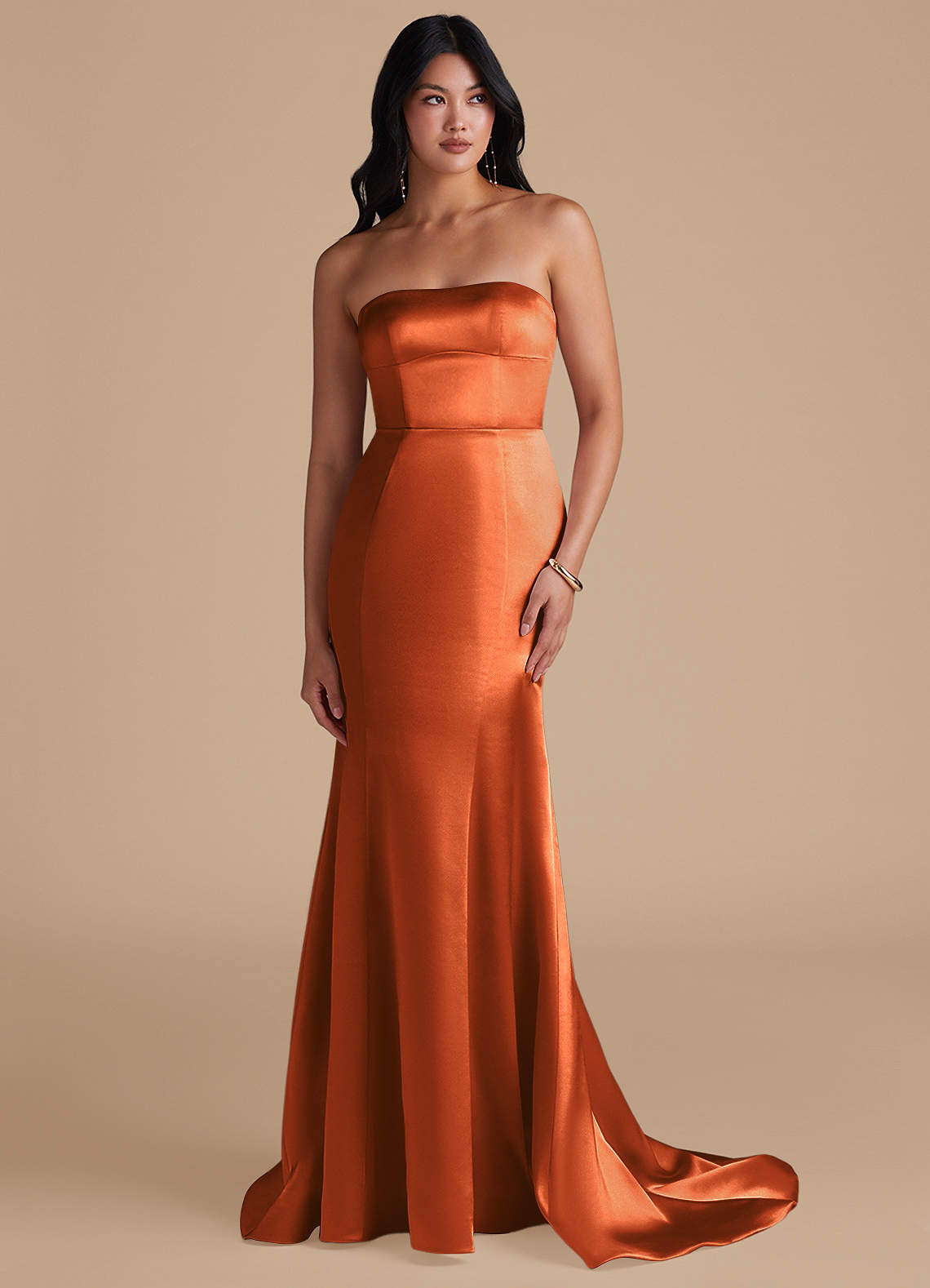 Azazie Aura Bridesmaid Dresses Burnt Orange Mermaid Metallic Satin Convertible Dress image1