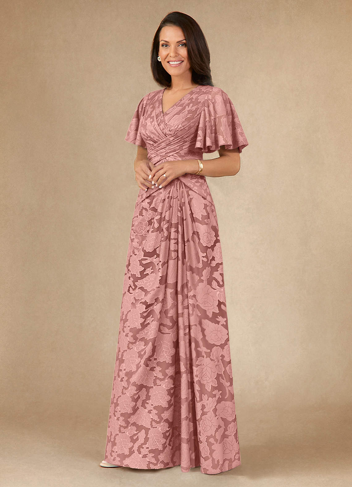 Azazie Emmeline Mother of the Bride Dresses Rosette A-Line Pleated Floral Burnout Dress image2