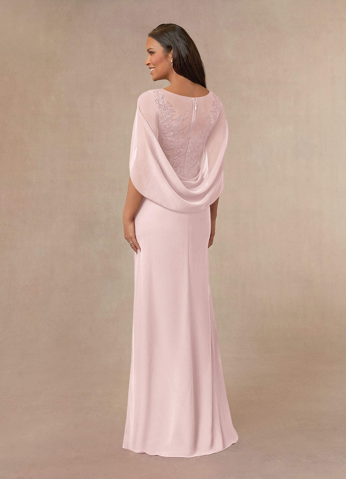 Azazie Hera Mother of the Bride Dresses Blushing Pink A-Line Lace Capelet Chiffon Dress image2