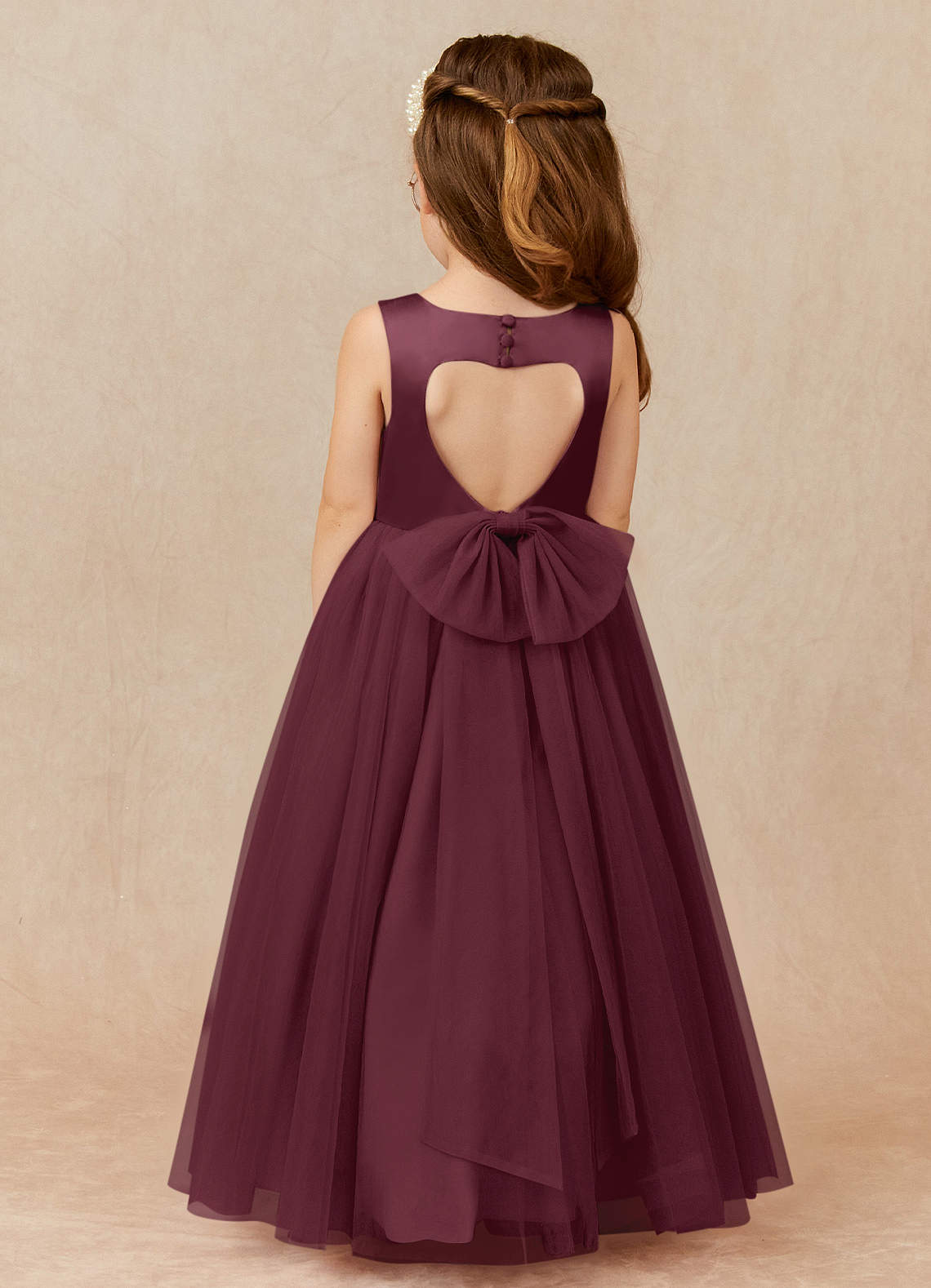 Azazie Muni Flower Girl Dresses Cabernet A-Line Bow Tulle Dress image1