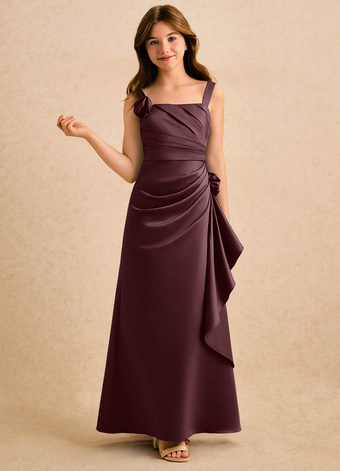 Azazie Ciara Girls Formal Sangria A-Line Pleated Matte Satin Dress | Azazie  UK
