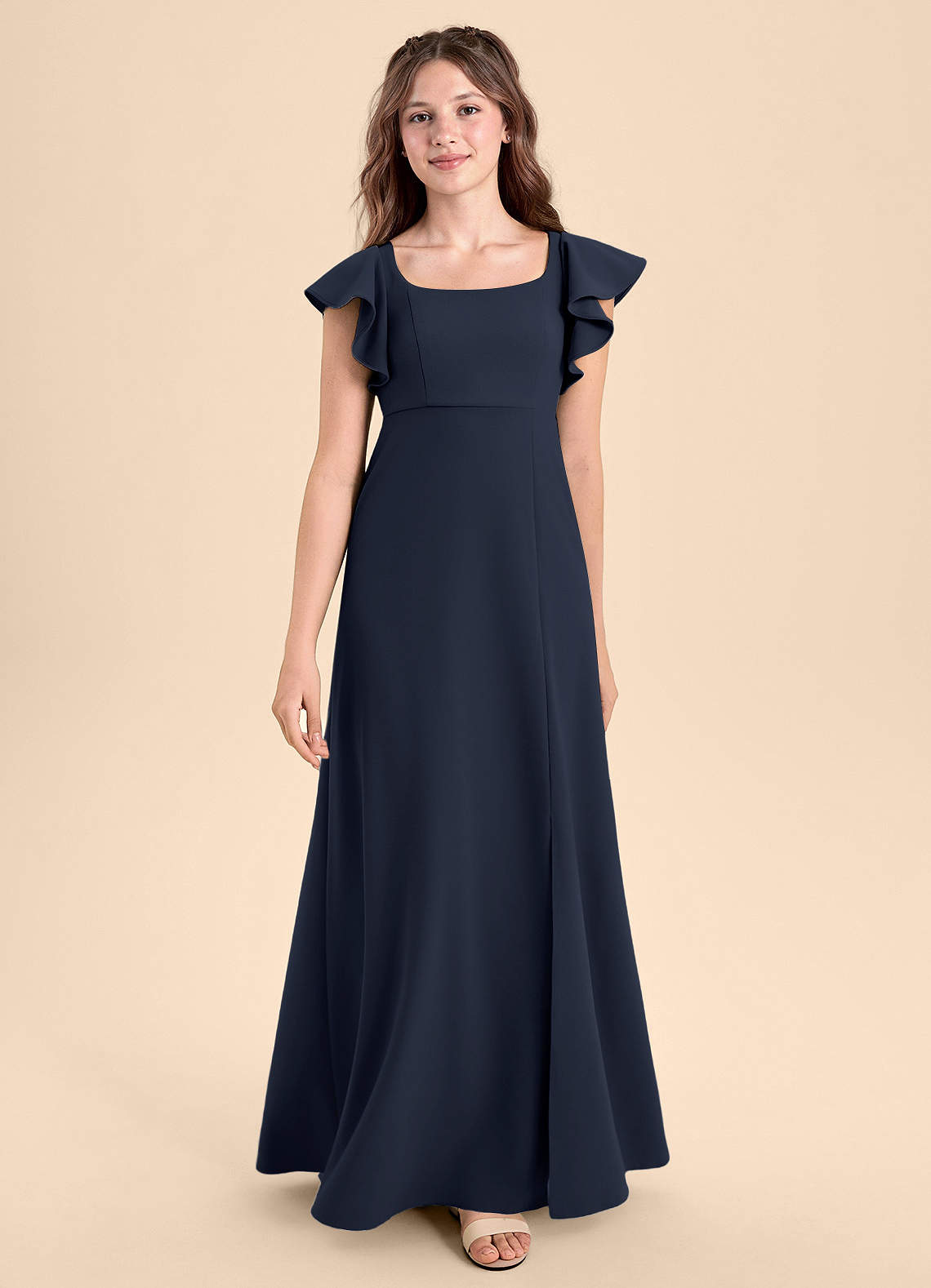 Azazie Bondi Junior Dark Navy A-Line Side Slit Stretch Crepe Dress image1