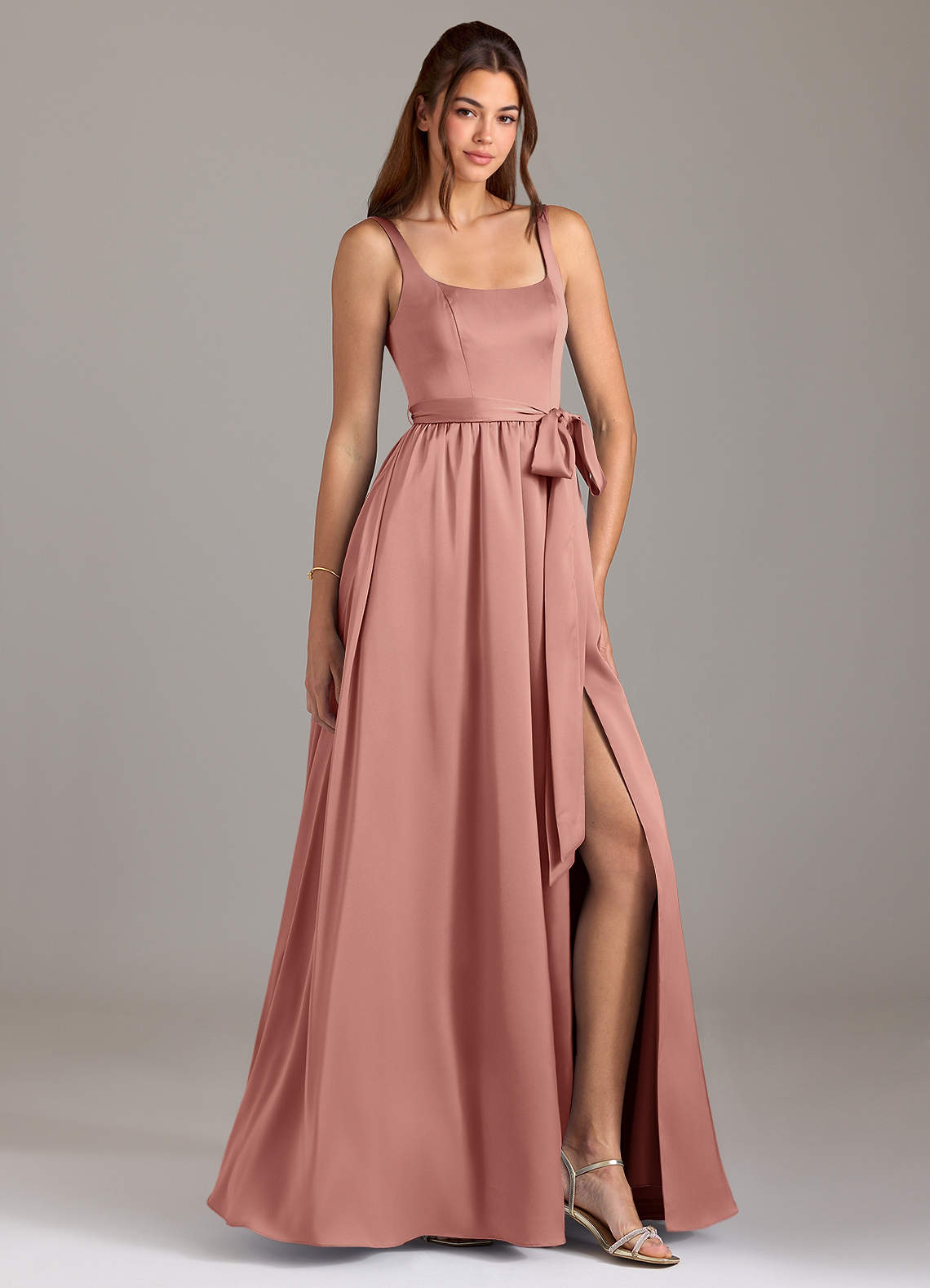 Azazie Elliott Bridesmaid Dresses Rosette A-Line with Pockets Stretch Satin Dress image1