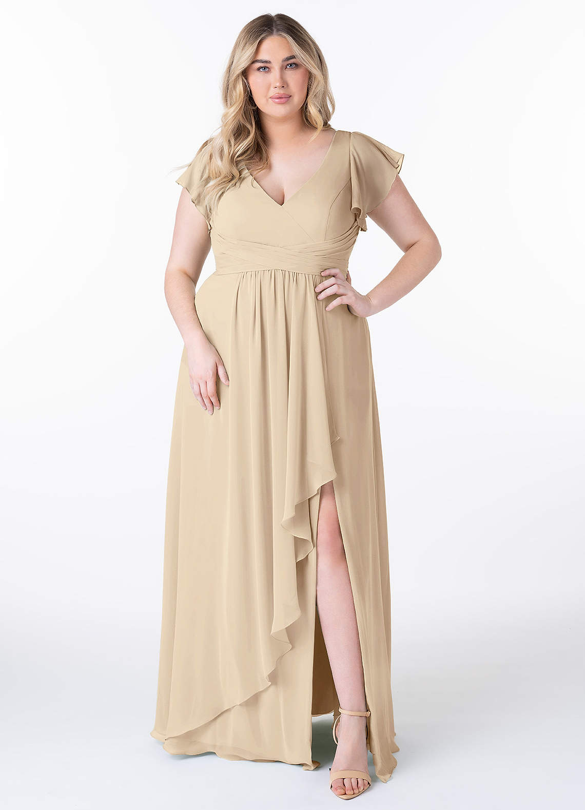 Azazie Omari Vestidos de madrinha de casamento Vestido Champanhe de Chiffon de Linha A image6