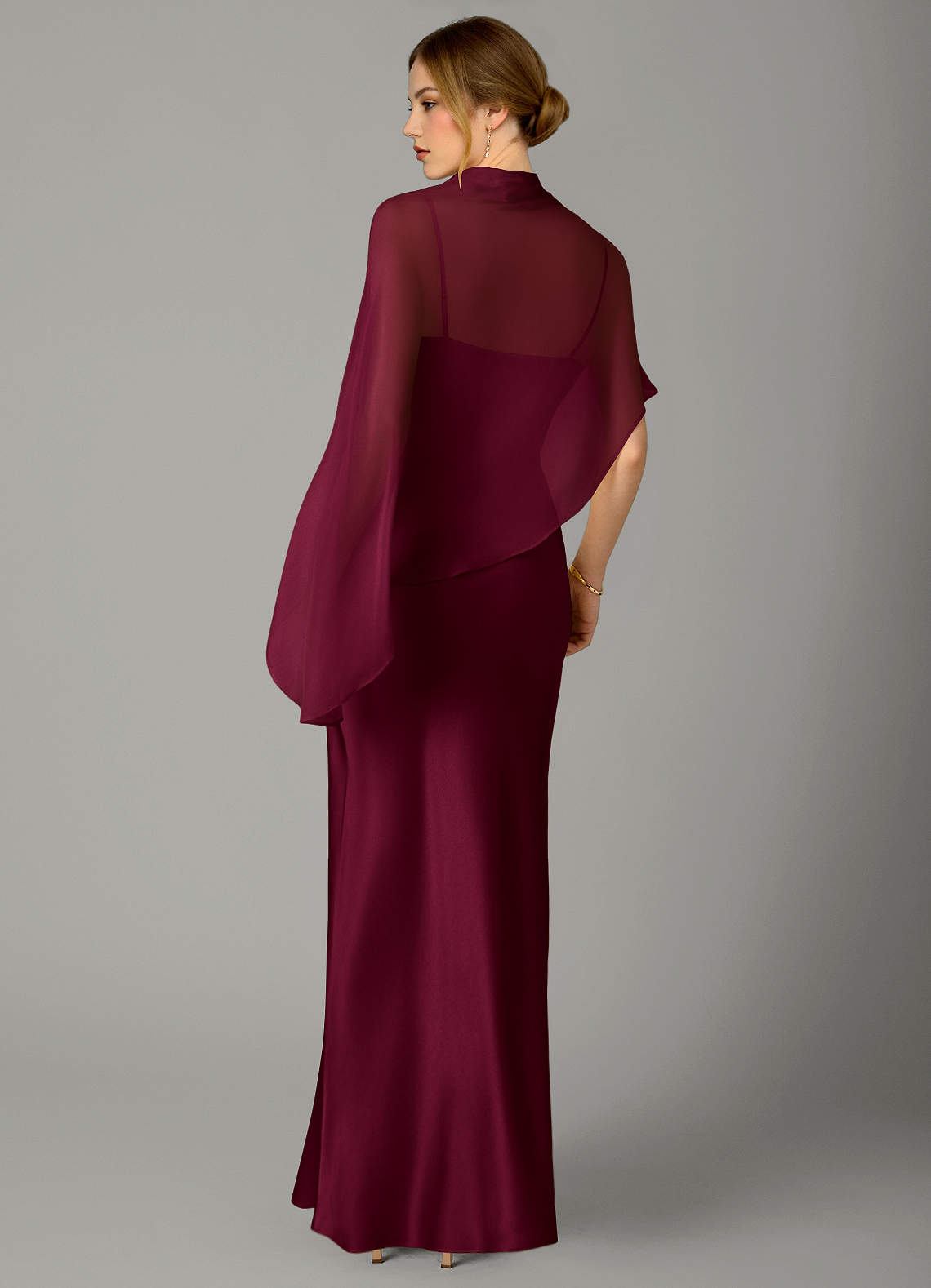 Azazie Jaleesa Bridesmaid Dresses Burgundy Sheath High Neck Stretch Satin Dress image5