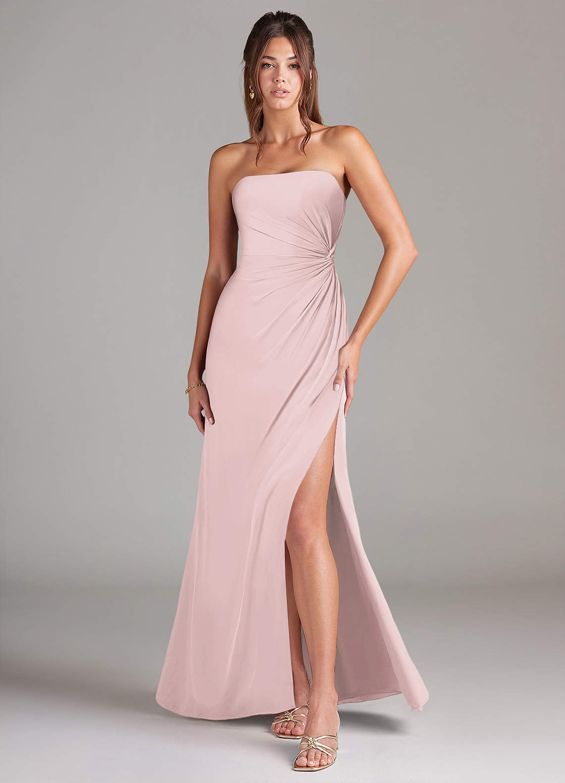 Azazie Aliani Bridesmaid Dresses Blushing Pink Sheath Strapless Chiffon Convertible Dress image1
