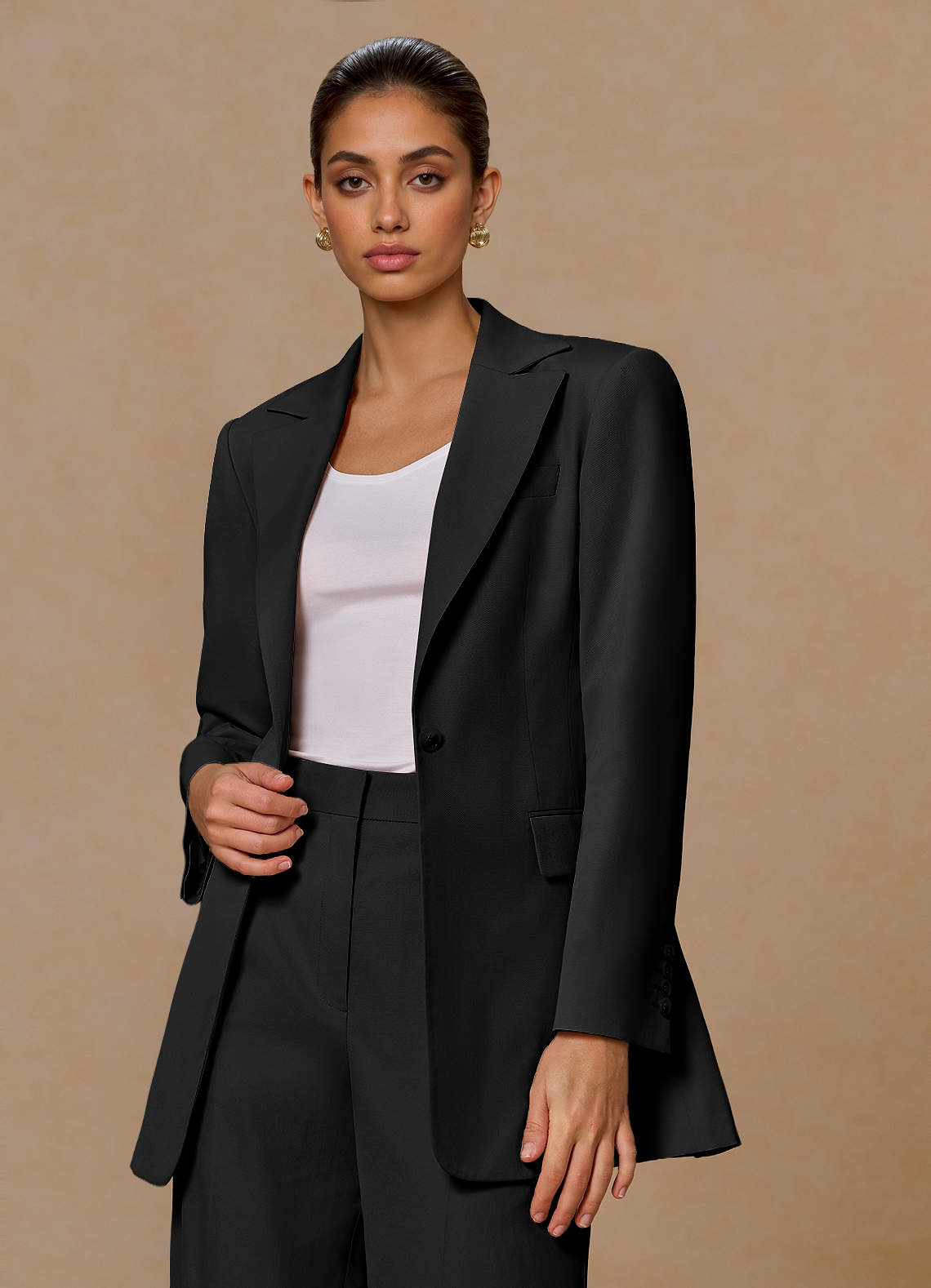 front Margaret Black Cotton Linen Blend Blazer