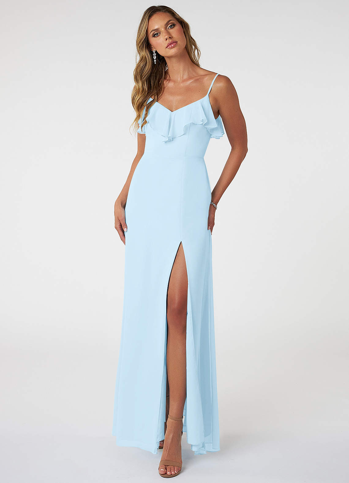 Azazie Natalia Bridesmaid Dresses Sky Blue A-Line Chiffon Dress image1