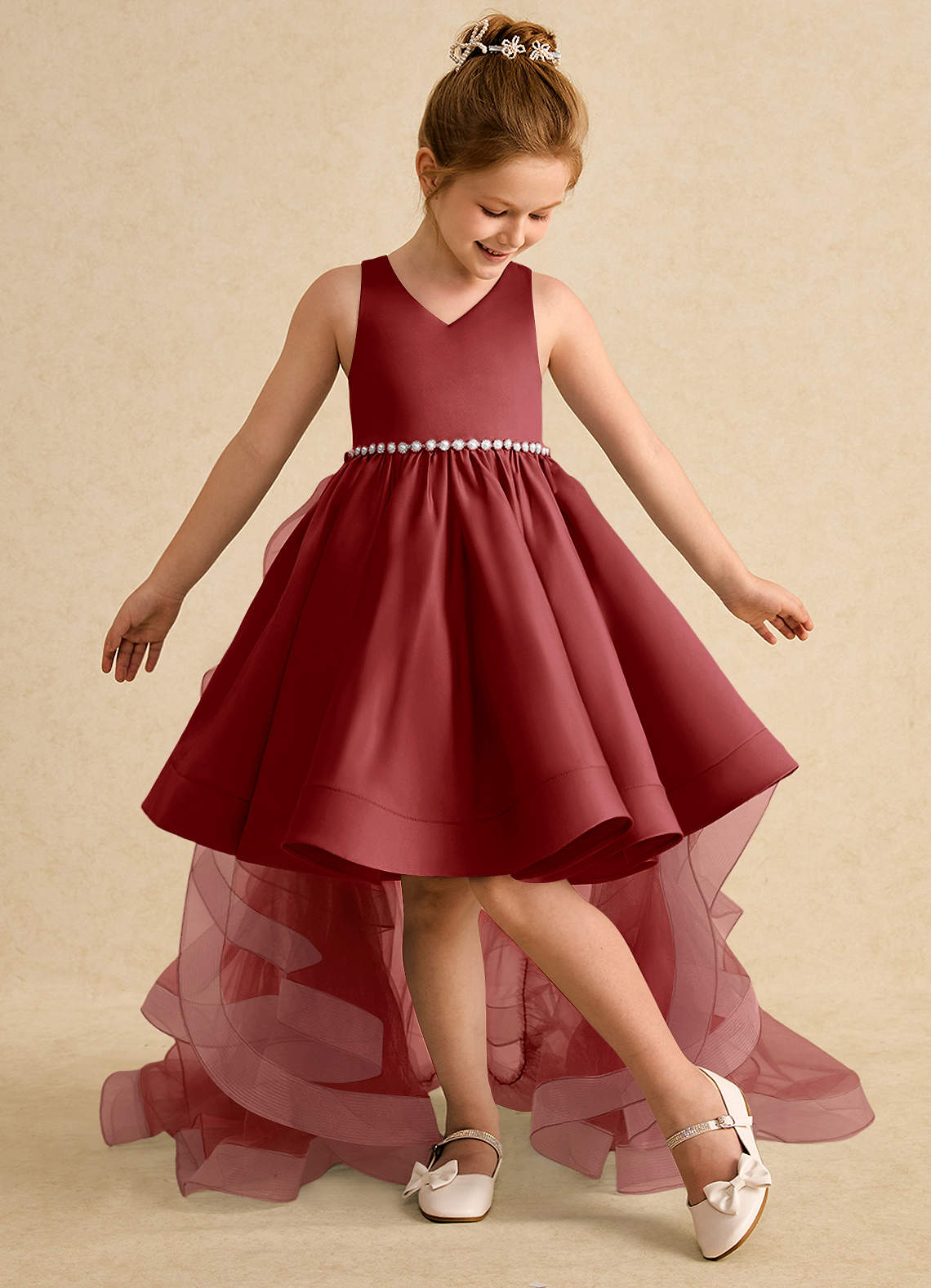 Azazie Julietta Robe Demoiselle D'honneur Fillette Robe Princesse en Tulle Convertible Rouille image4