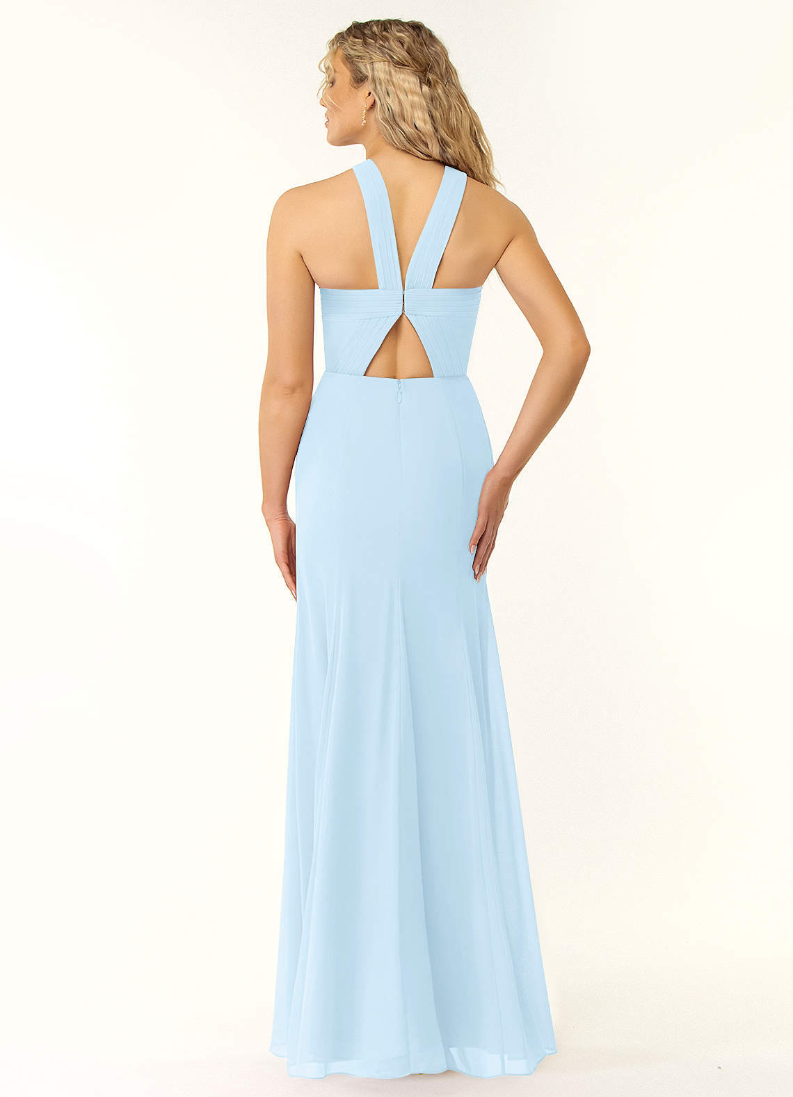 Azazie Rue Bridesmaid Dresses Sky Blue A-Line Halter Chiffon Dress image2