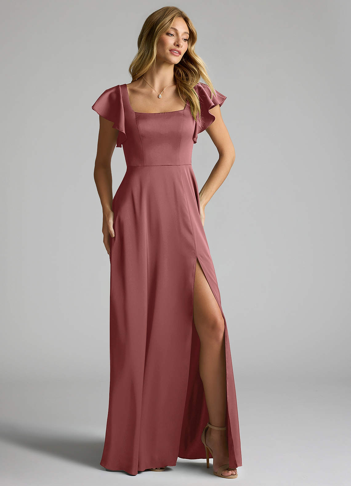 Azazie Bondi Bridesmaid Dresses Amethyst A-Line Bow Stretch Satin Dress image1