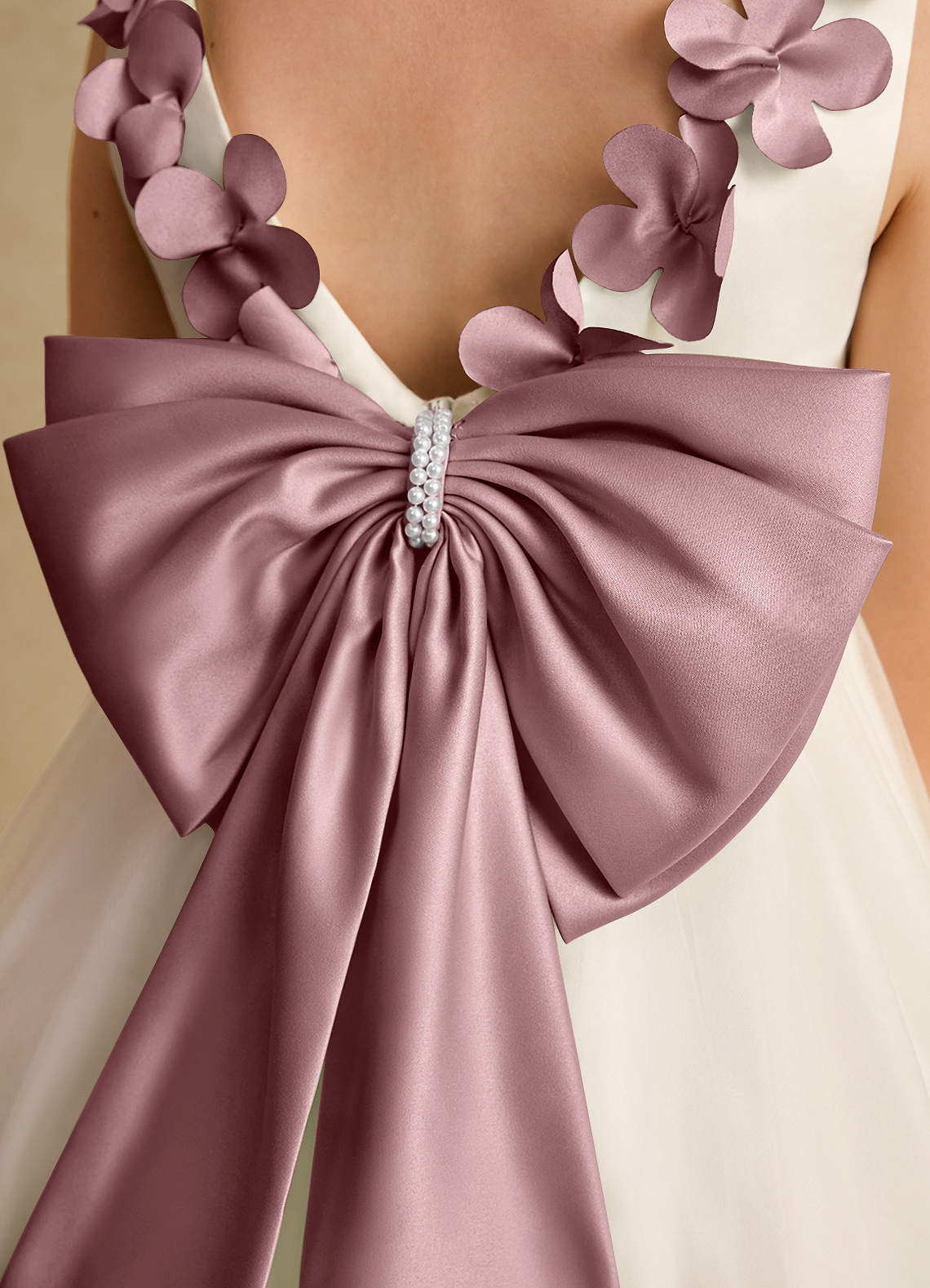 Azazie Lilli Robe Demoiselle D'honneur Fillette Robe Trapèze en Tulle Arc Ivoire Rose Poussiéreux image5