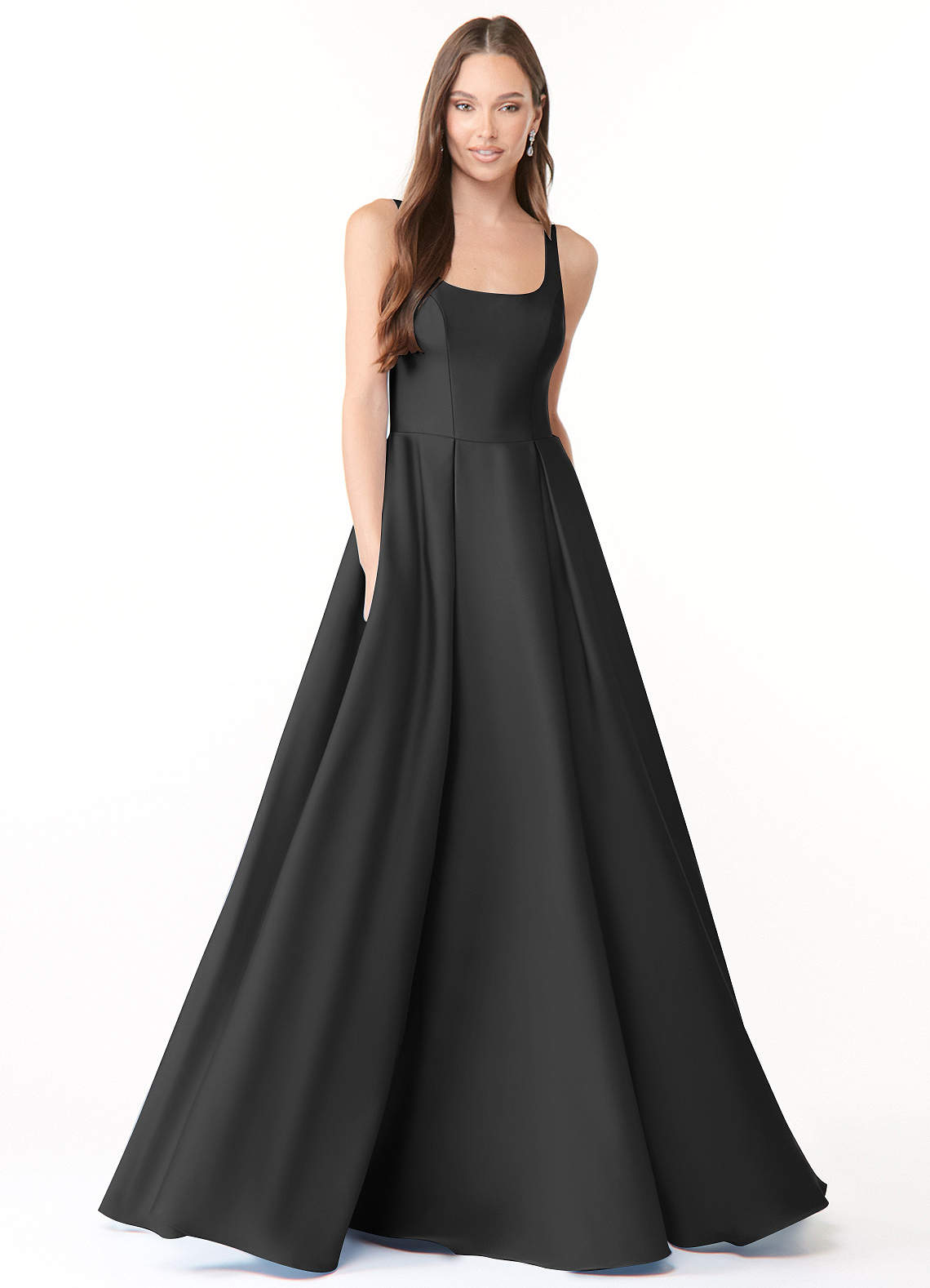 Azazie Neve Brautjungfernkleider Ballkleid mit Taschen Stretch-Satin Kleid Schwarz image1