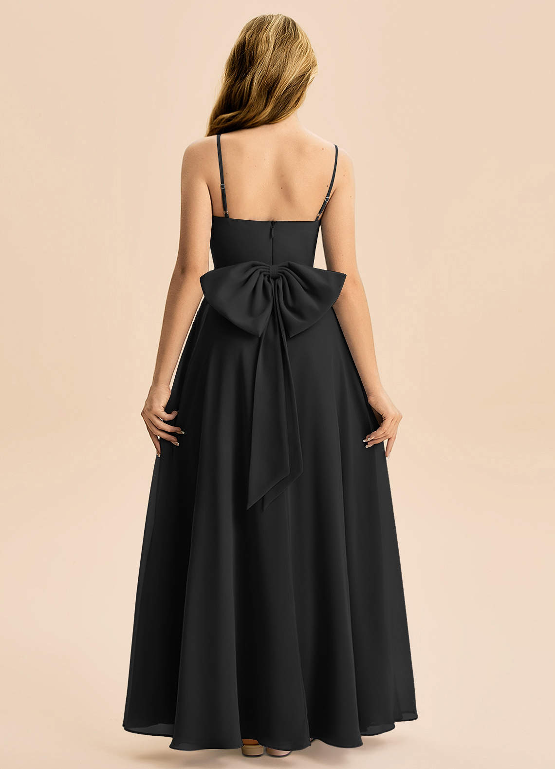 Azazie Bear Junior Black A-Line Pleated Chiffon Dress image1
