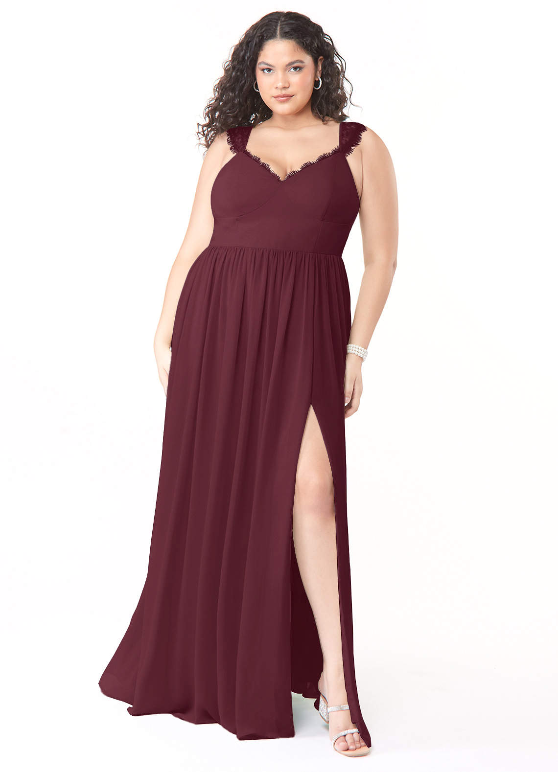 Azazie Cleobella Bridesmaid Dresses A-Line Sweetheart Lace Chiffon Floor-Length Dress image1