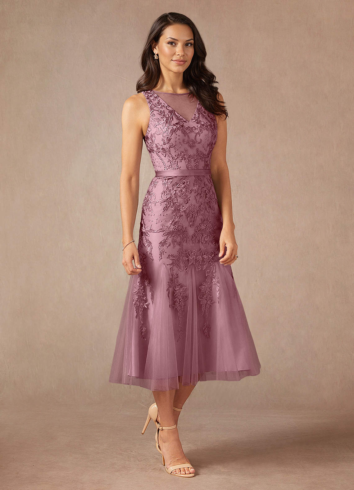 Azazie Herrin Mother of the Bride Dresses Vintage Mauve Mermaid Lace Dress image1