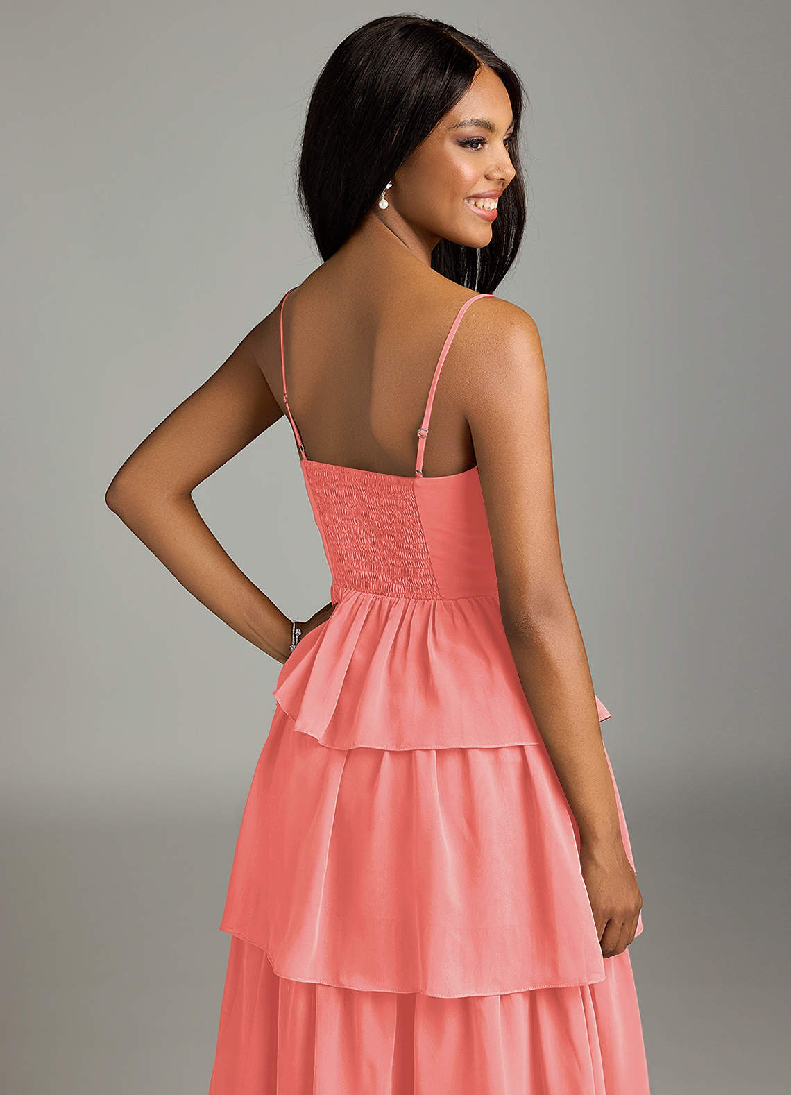 Azazie Kaiden Coral Chiffon Bridesmaid Dresses | Azazie