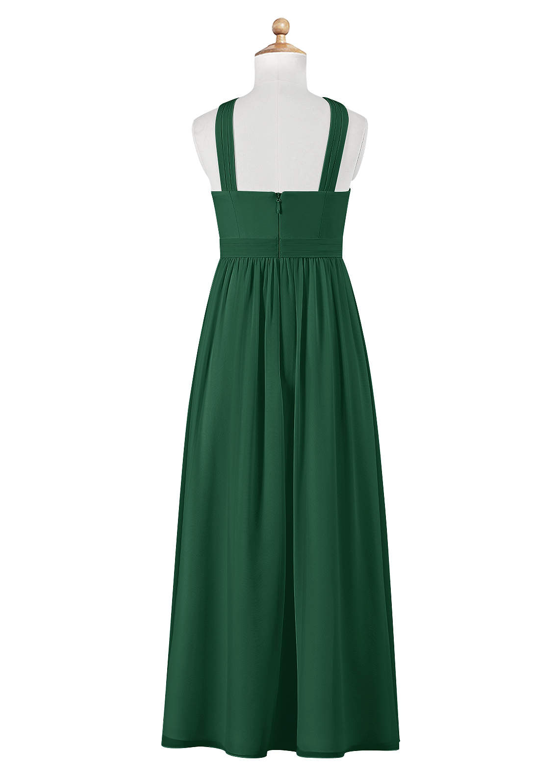 Azazie Jiya Junior Dark Green A-Line Pleated Chiffon Dress image6