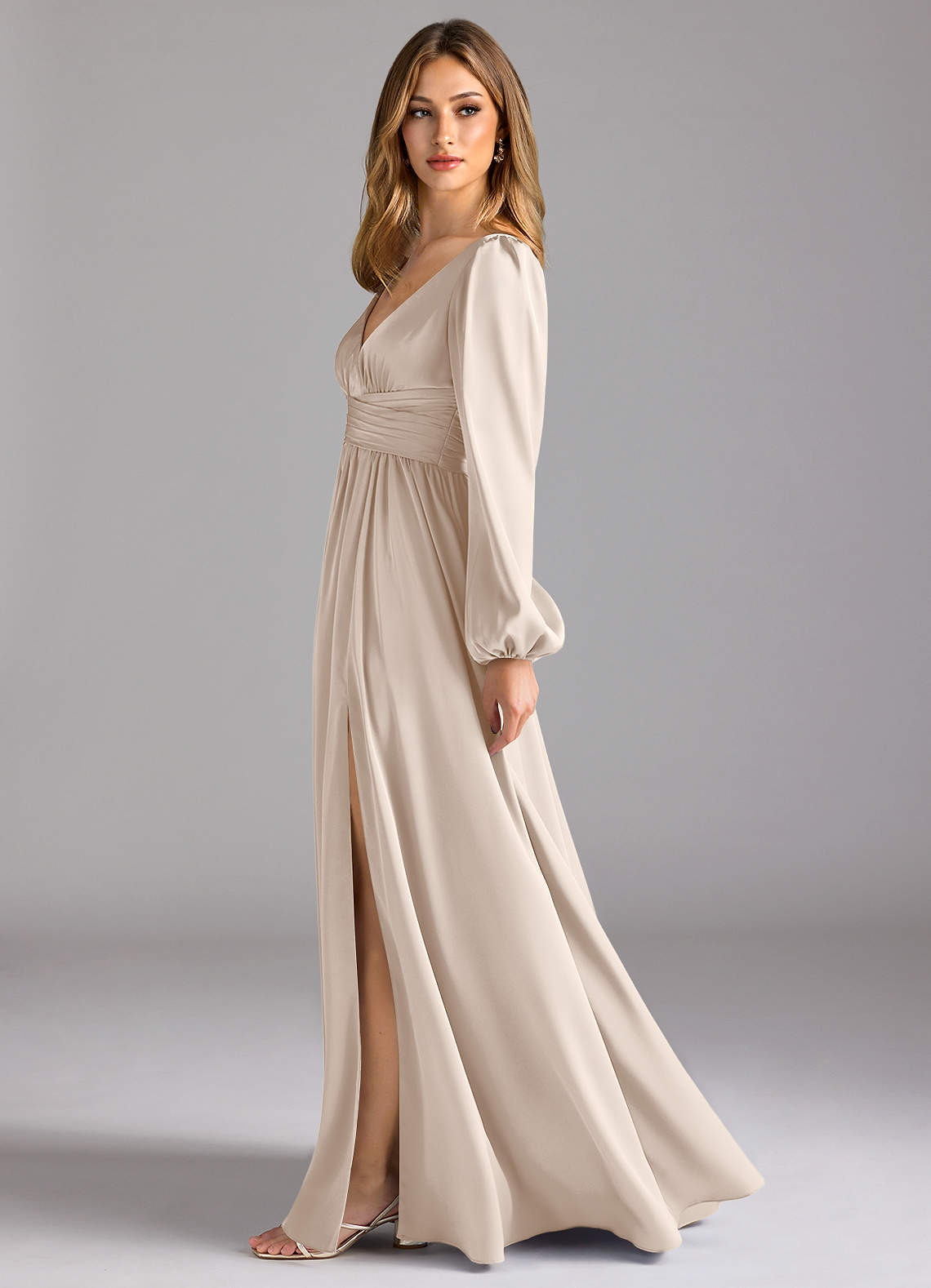 Azazie Norah Venta Final Vestido de Agave de Satén Elástico de Corte en A image3