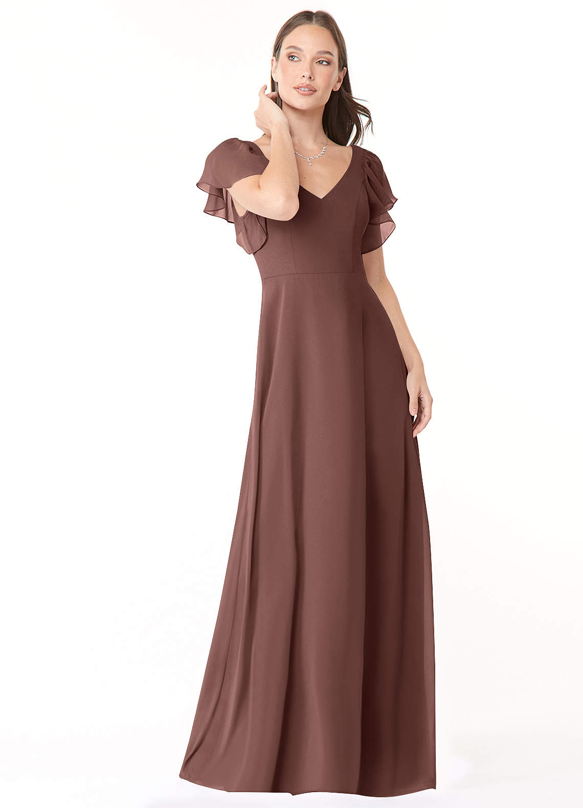 Azazie Syenna Bridesmaid Dresses Espresso A-Line Ruched Chiffon Dress image1
