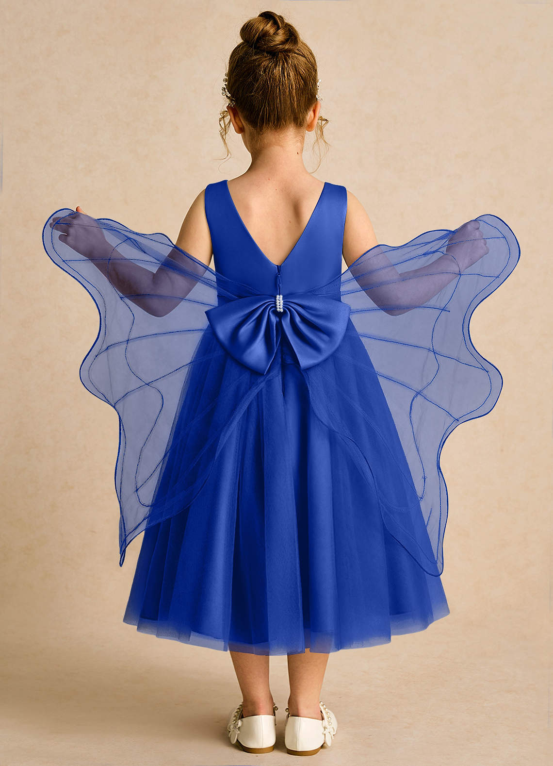 Azazie Pear Abiti da Ragazza di Fiori Abito Principessa in Tulle Fiocco Blu Reale image1