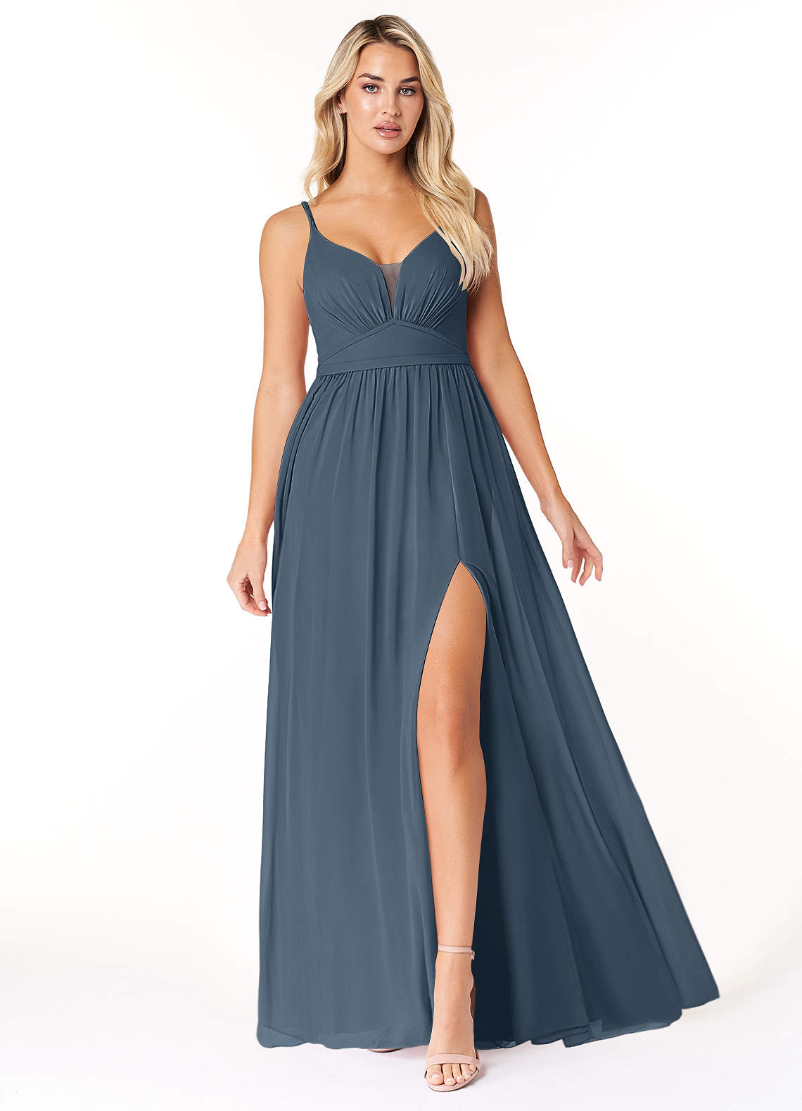 Azazie Rayna Bridesmaid Dresses Neptune A-Line V-Neck Pleated Chiffon Dress image1