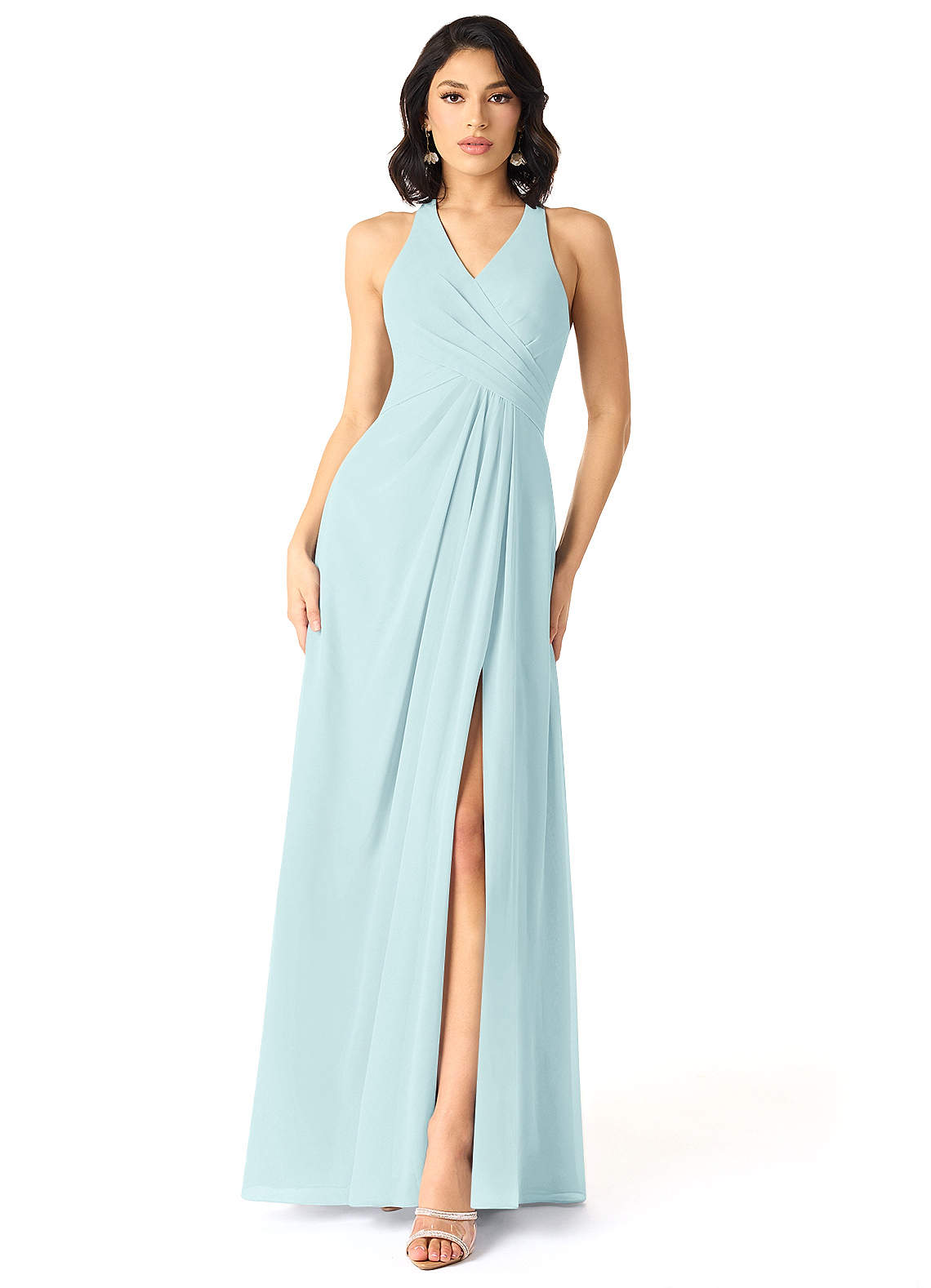 Azazie Danica Bridesmaid Dresses Sea Glass A-Line Pleated Chiffon Dress image1