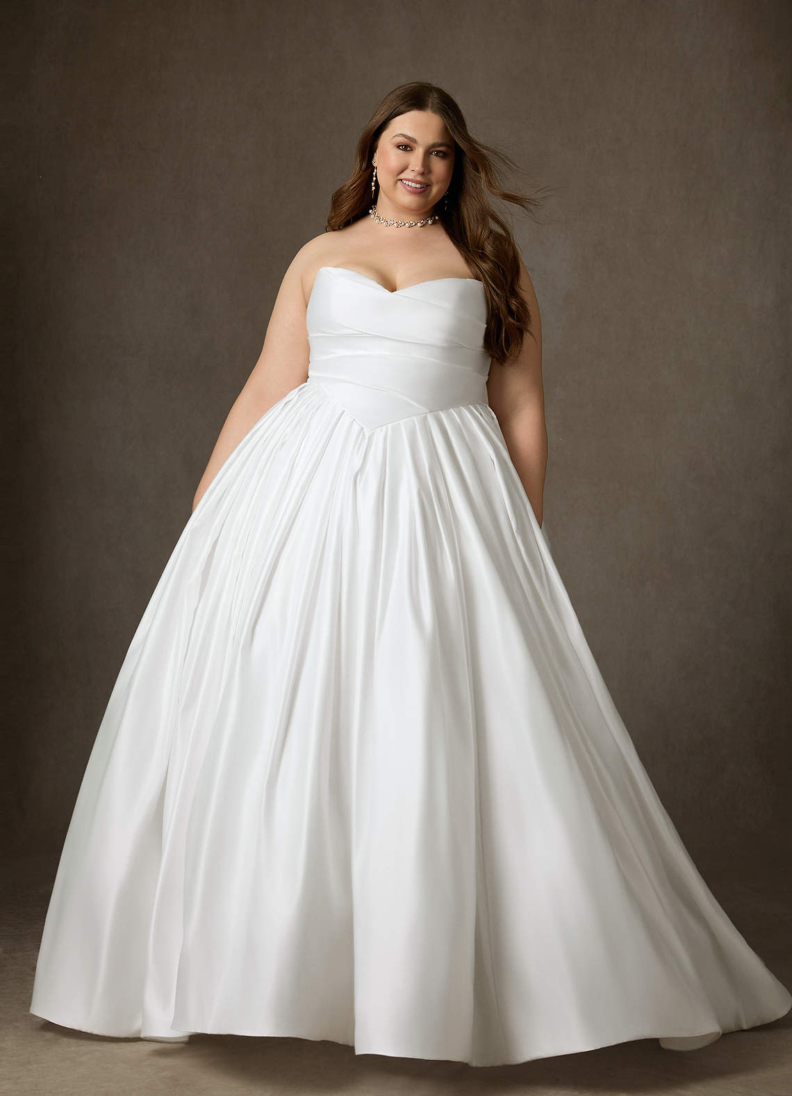 Azazie Celestia Wedding Dresses Diamond White Ball-Gown Strapless Matte Satin Dress image11