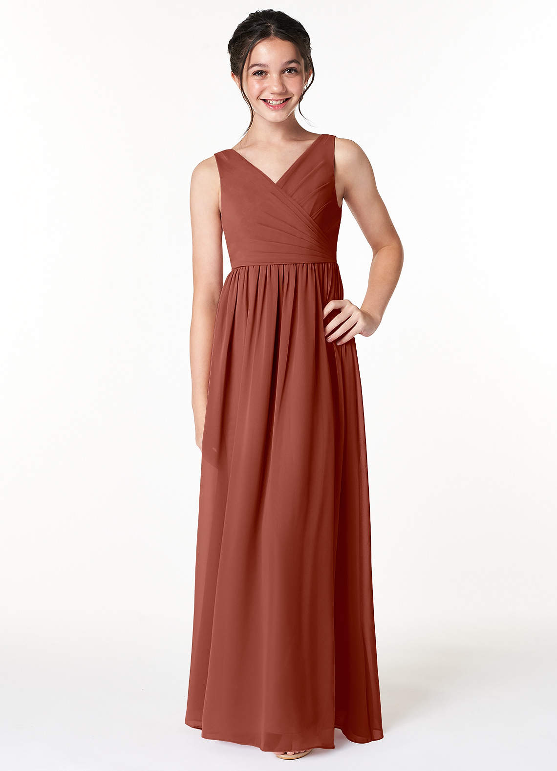 Azazie Sawyer Junior Auburn A-Line Pleated Chiffon Dress image1