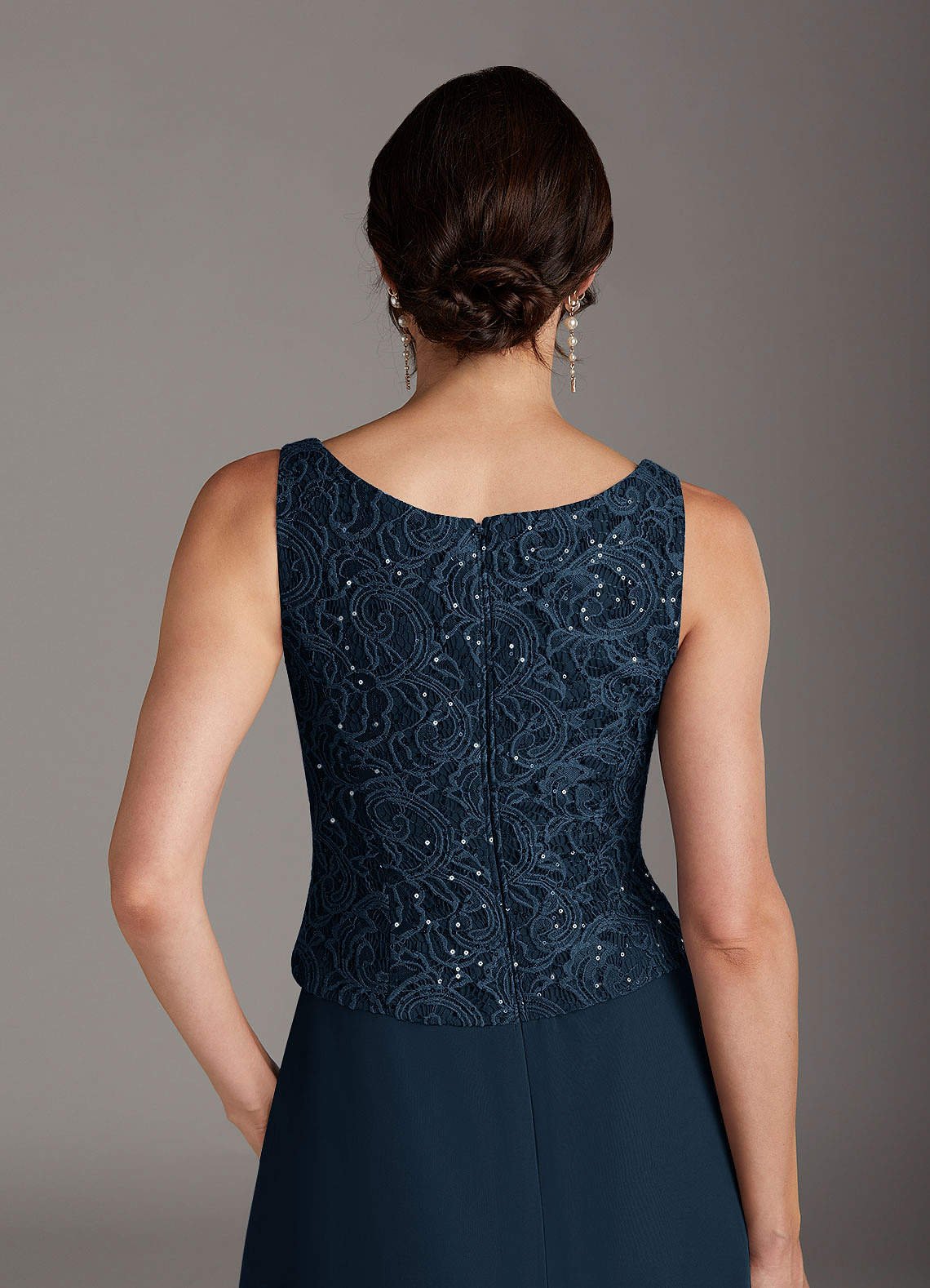 Azazie Cornelia Dark Navy Sheath Square Neckline Sequins Chiffon