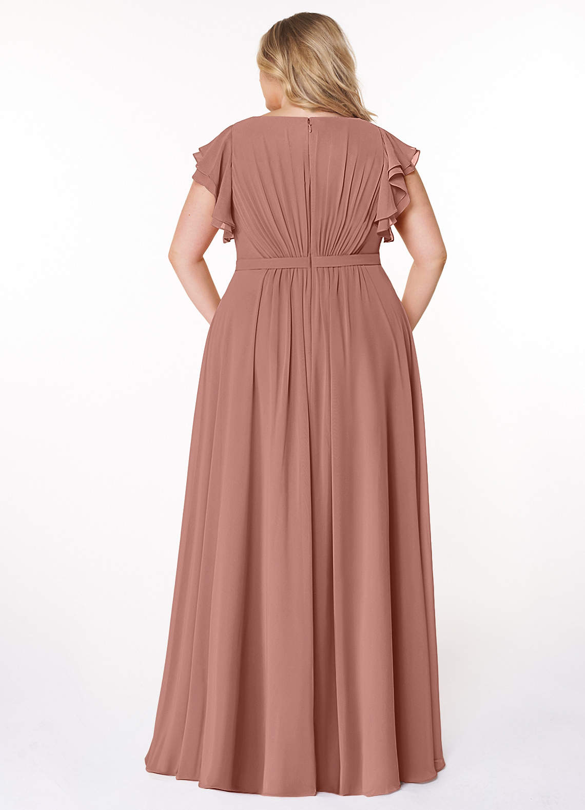 Azazie Daphne Modest Bridesmaid Dresses A-Line Ruffled Chiffon Floor-Length Dress image6