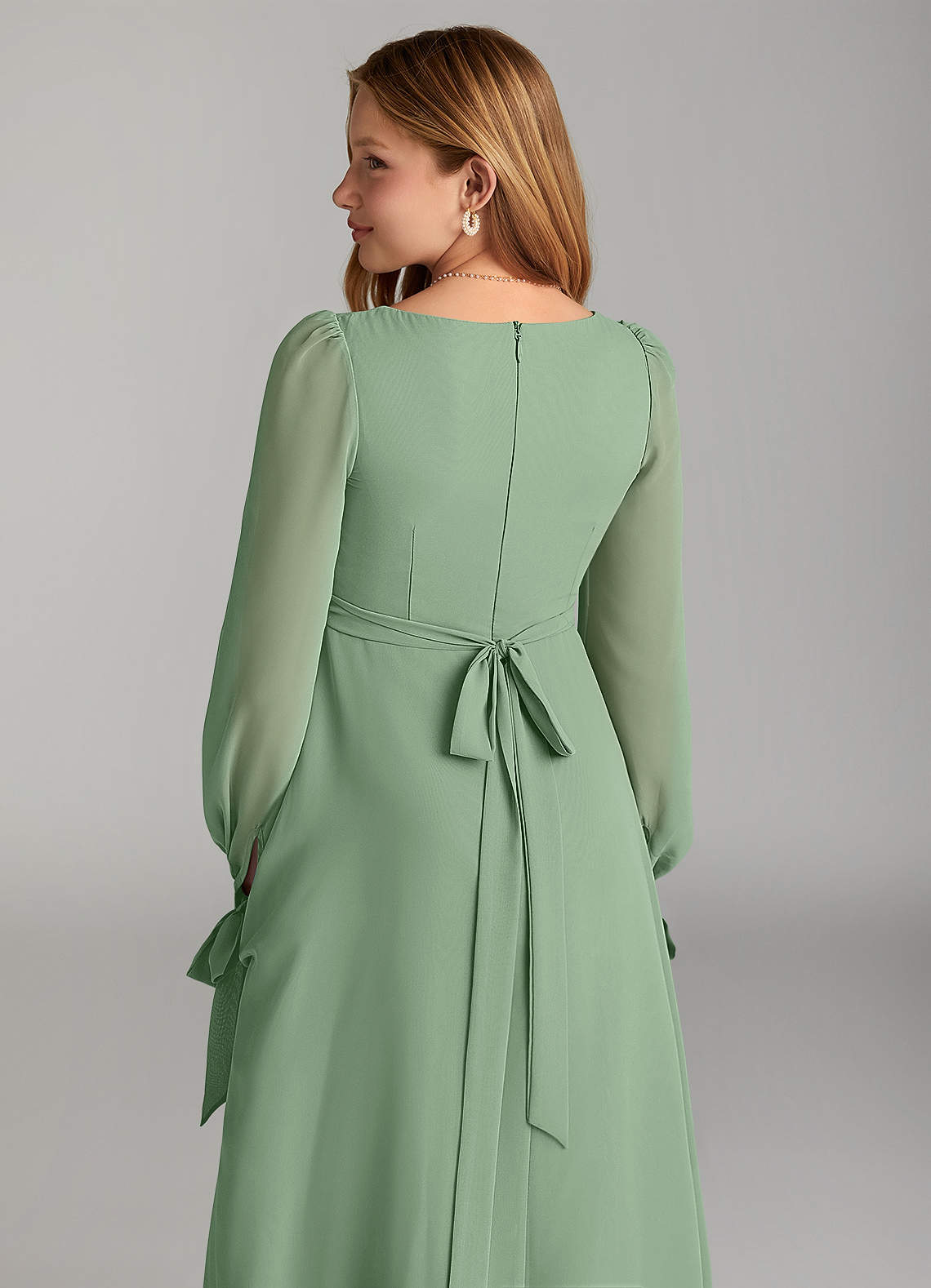 Azazie Leonia Junior Matcha A-Line with Pockets Chiffon Dress image5