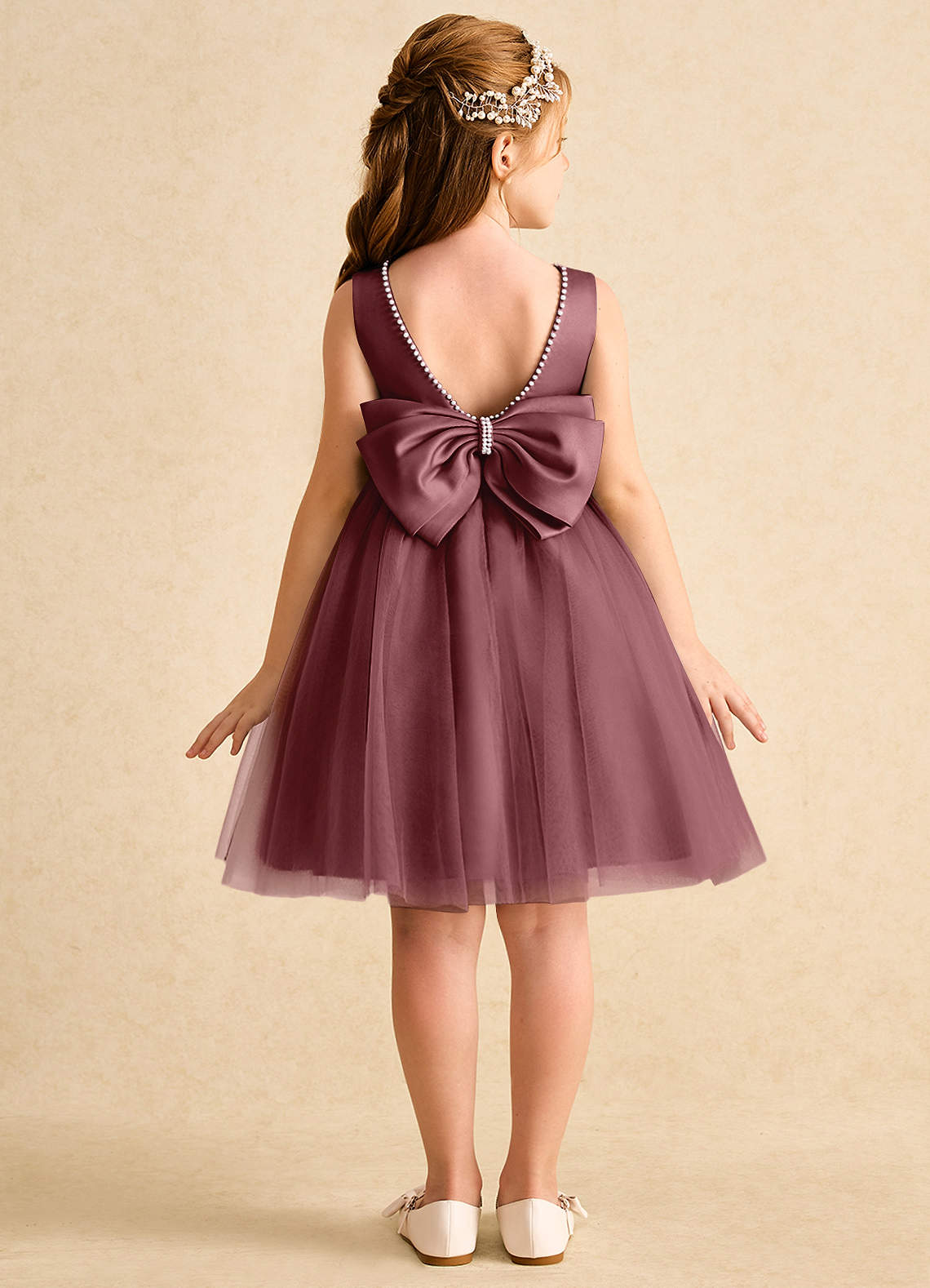 Azazie Jani Flower Girl Dresses Desert Rose A-Line Bow Tulle Dress image1
