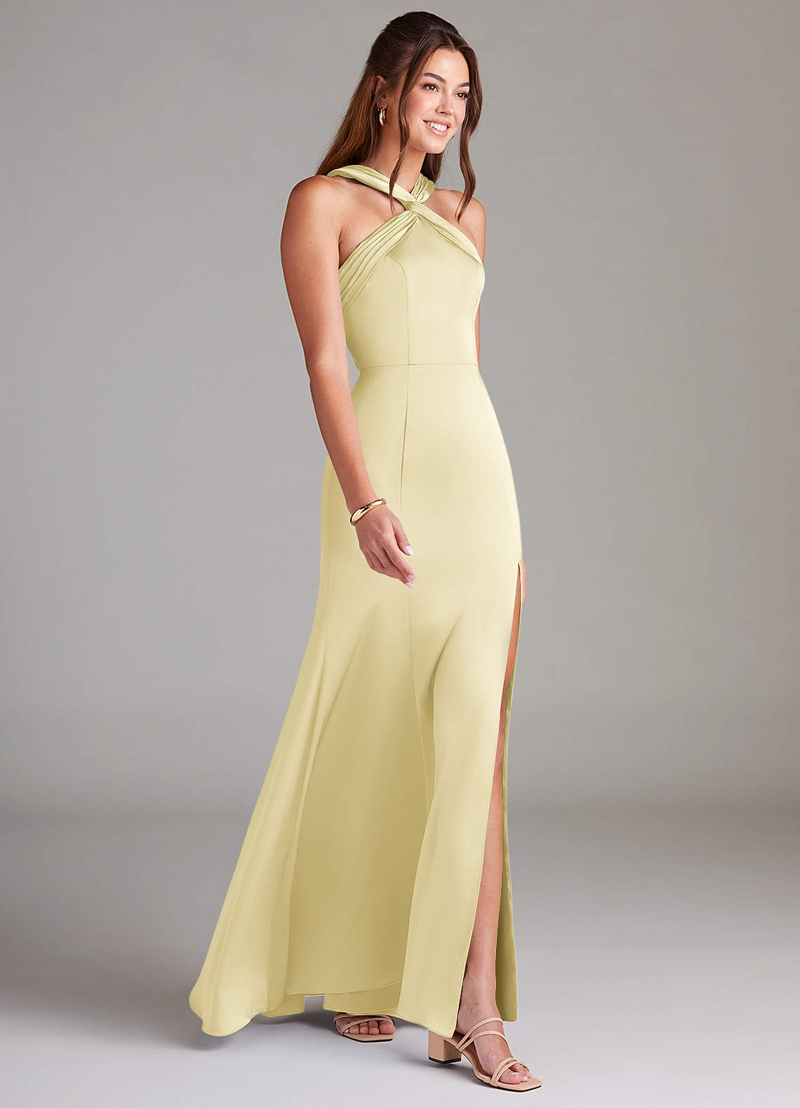 Azazie Rue Vestidos de damas de honor Vestido de Sorbete De Limón de Satén Elástico de Corte Sirena con Plisado image3