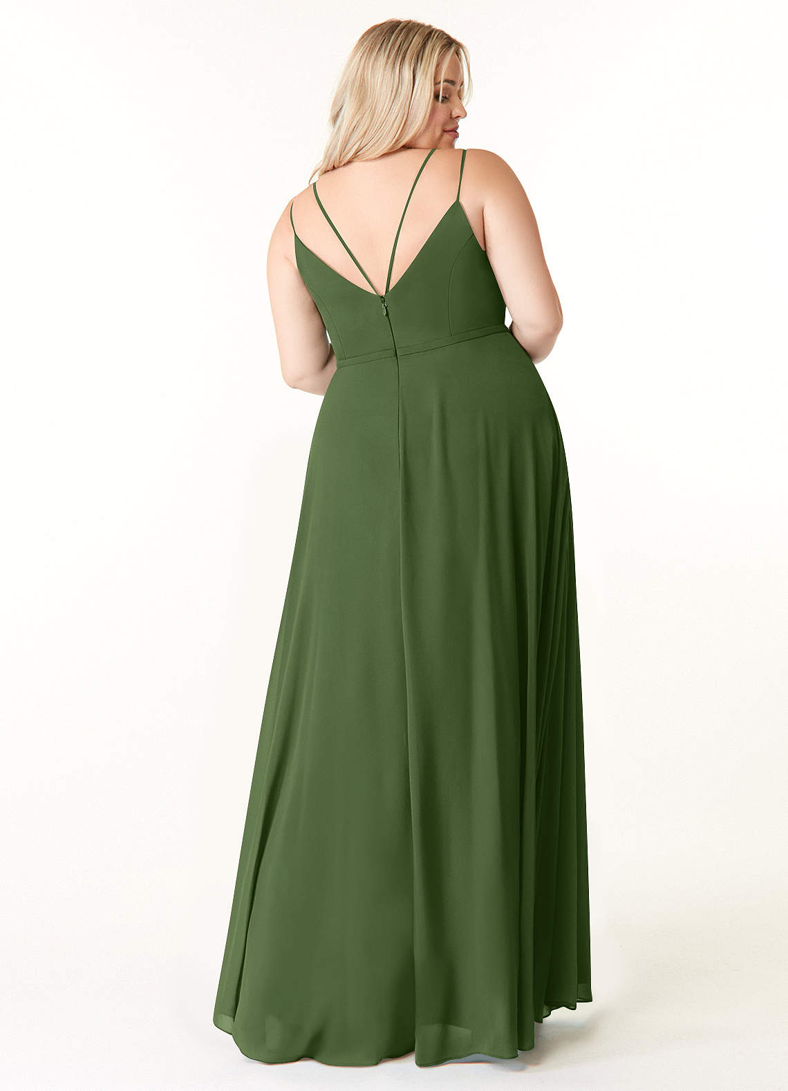 Azazie A-Line V-Neck Floor-Length Chiffon Bridesmaid Dresses - Olive