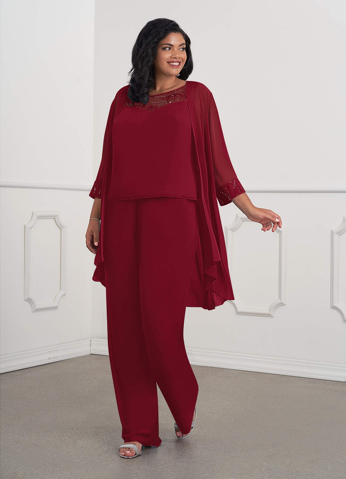 Azazie Maura Mother of the Bride Dresses Burgundy Jumpsuit/Pantsuit Sequins Chiffon Dress image5