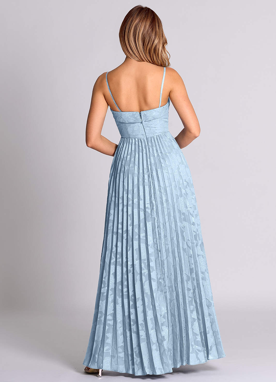 Azazie In-Stock Bridesmaid Dresses A-Line Straight Floor-Length Floral Burnout